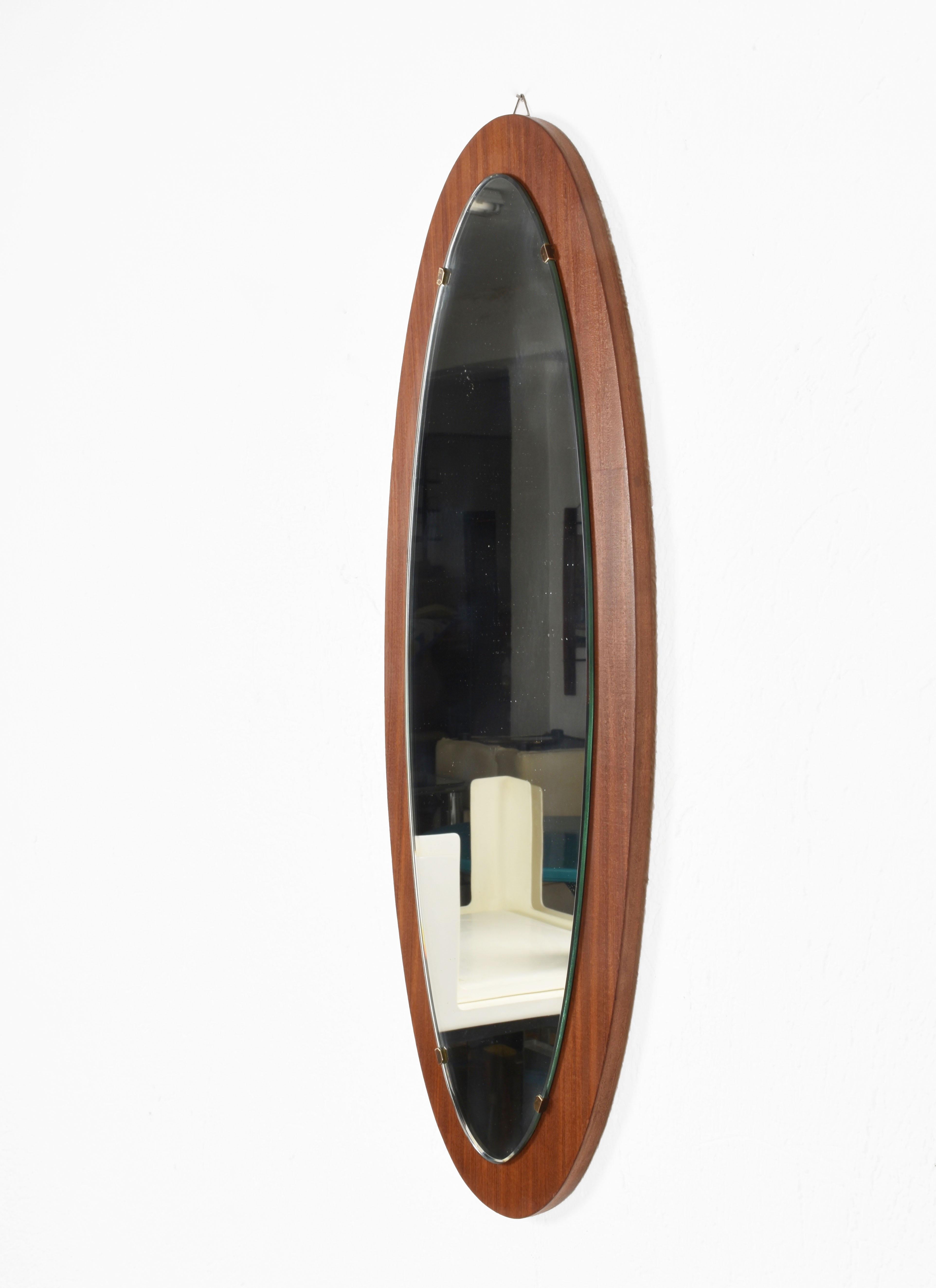 Oval Wall Mirror Frame with Wood, 1960s, Italy, Mid-Century Modern 1