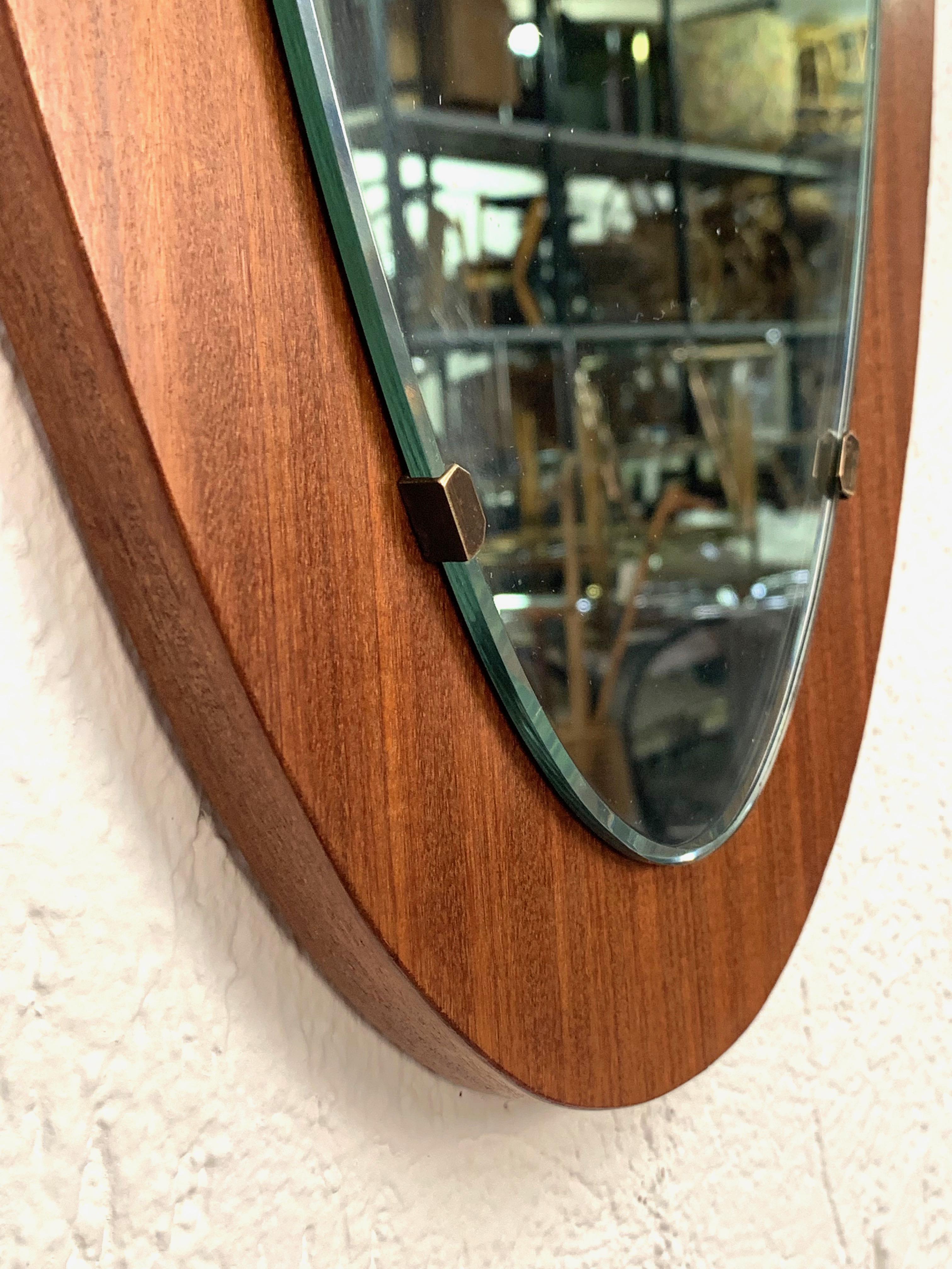 Oval Wall Mirror Frame with Wood, 1960s, Italy, Mid-Century Modern 2