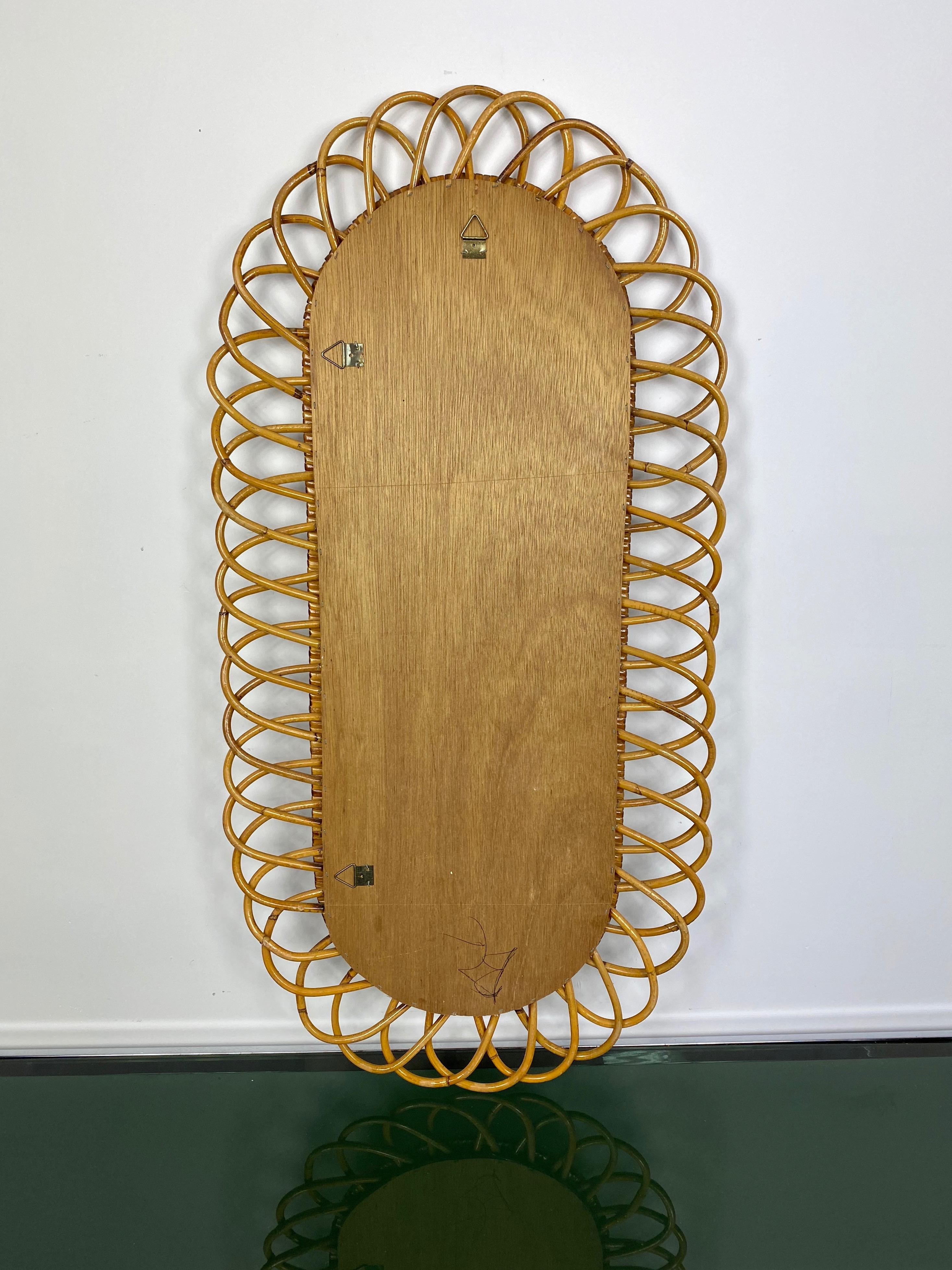 Oval Wall Mirror in Bamboo and Ratta, Italy, 1960s 1