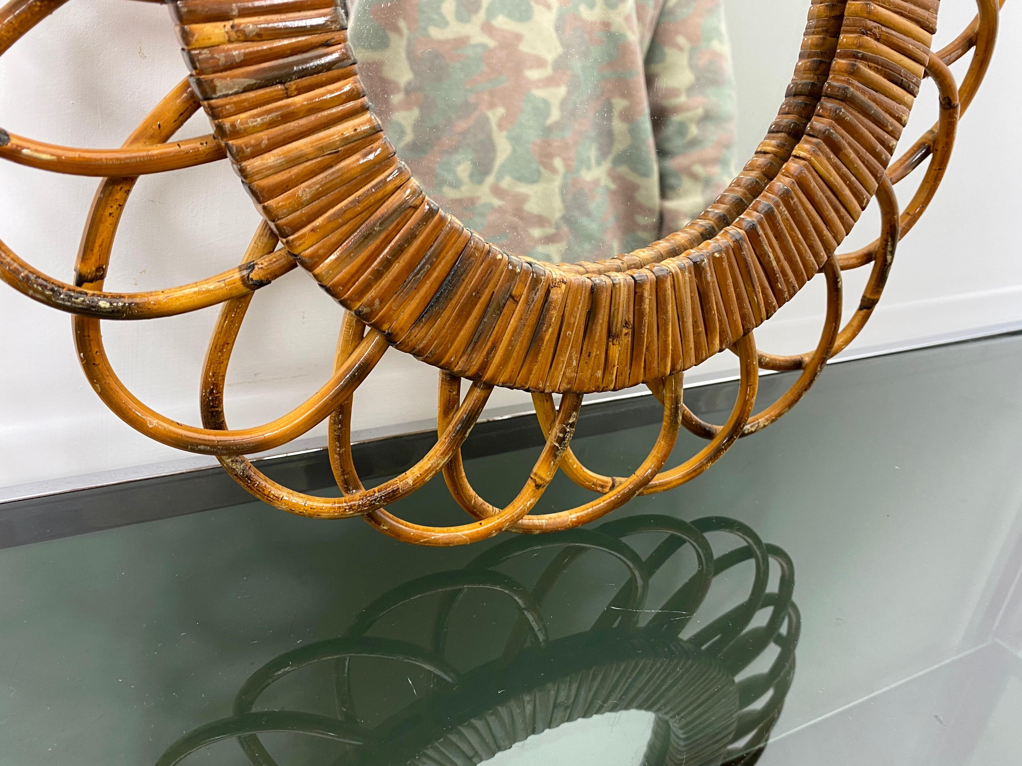 Oval Wall Mirror in Bamboo and Ratta, Italy, 1960s 2