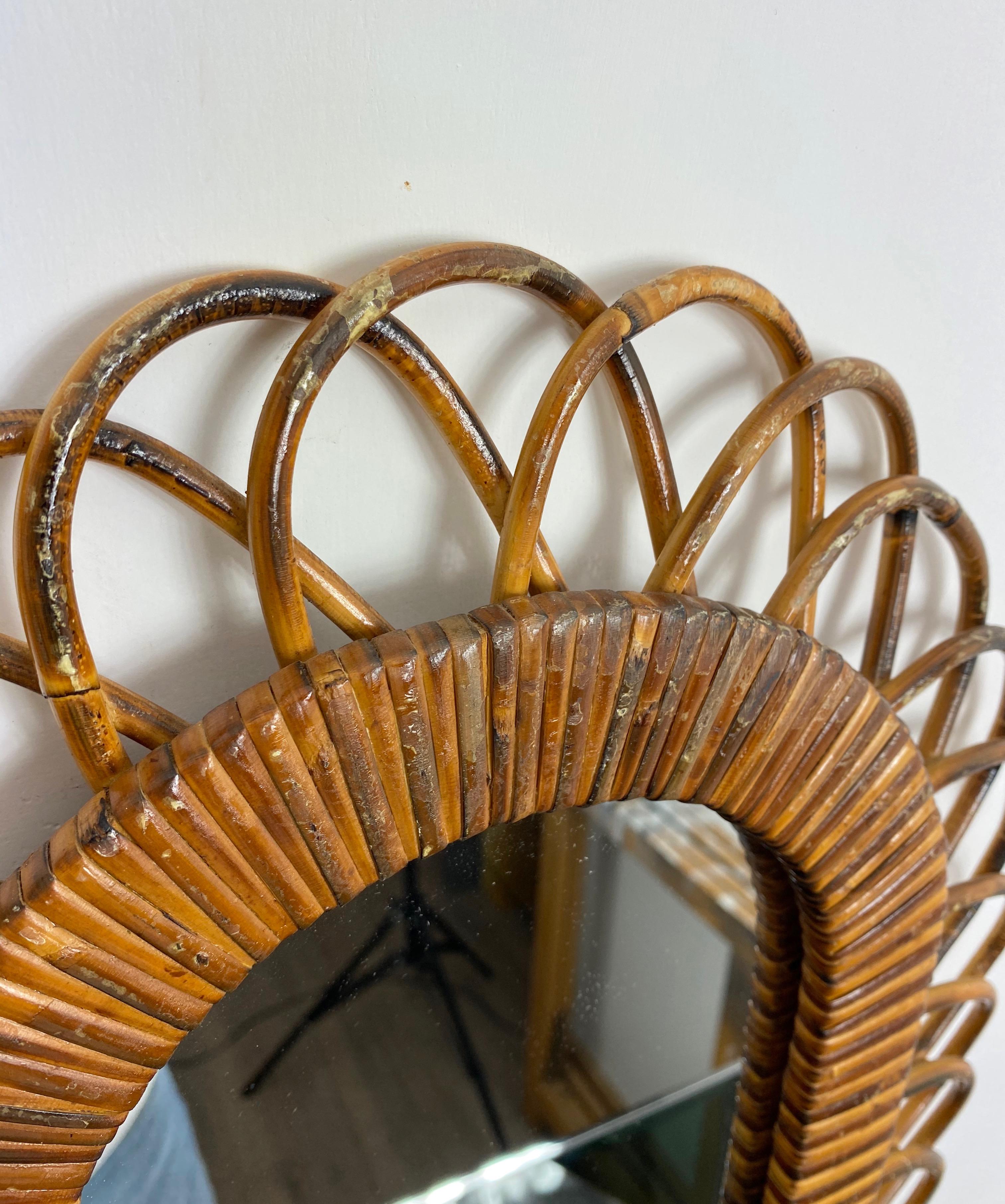 Oval Wall Mirror in Bamboo and Ratta, Italy, 1960s 3