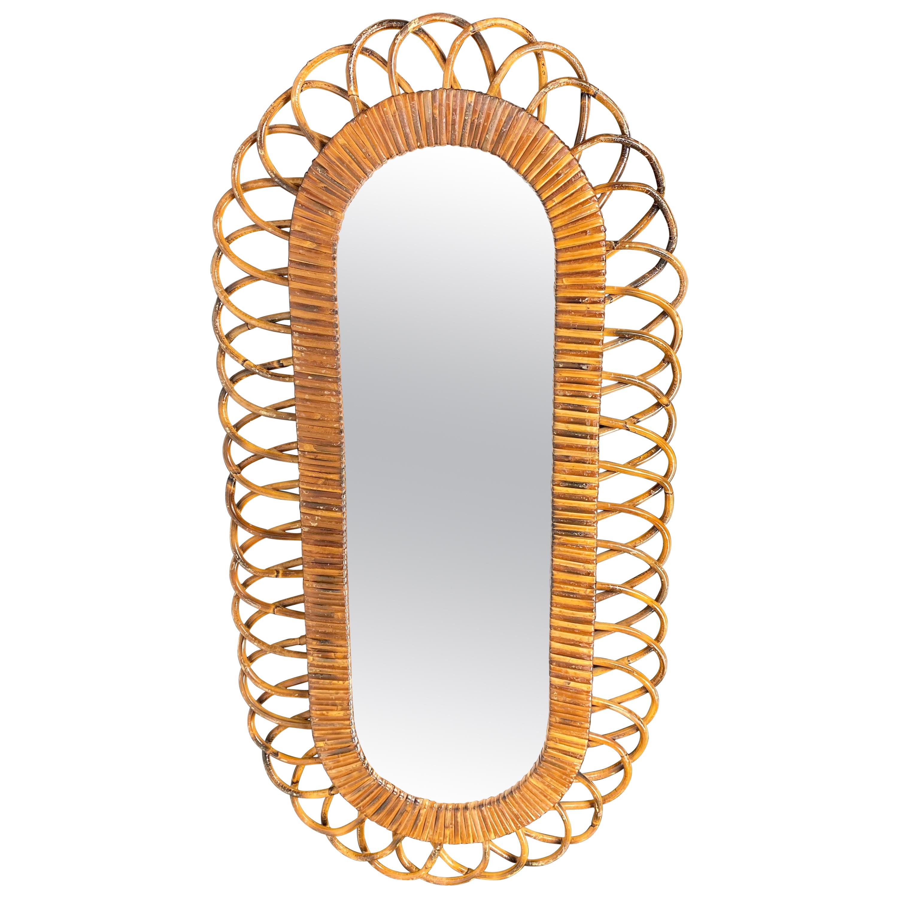 Oval Wall Mirror in Bamboo and Ratta, Italy, 1960s