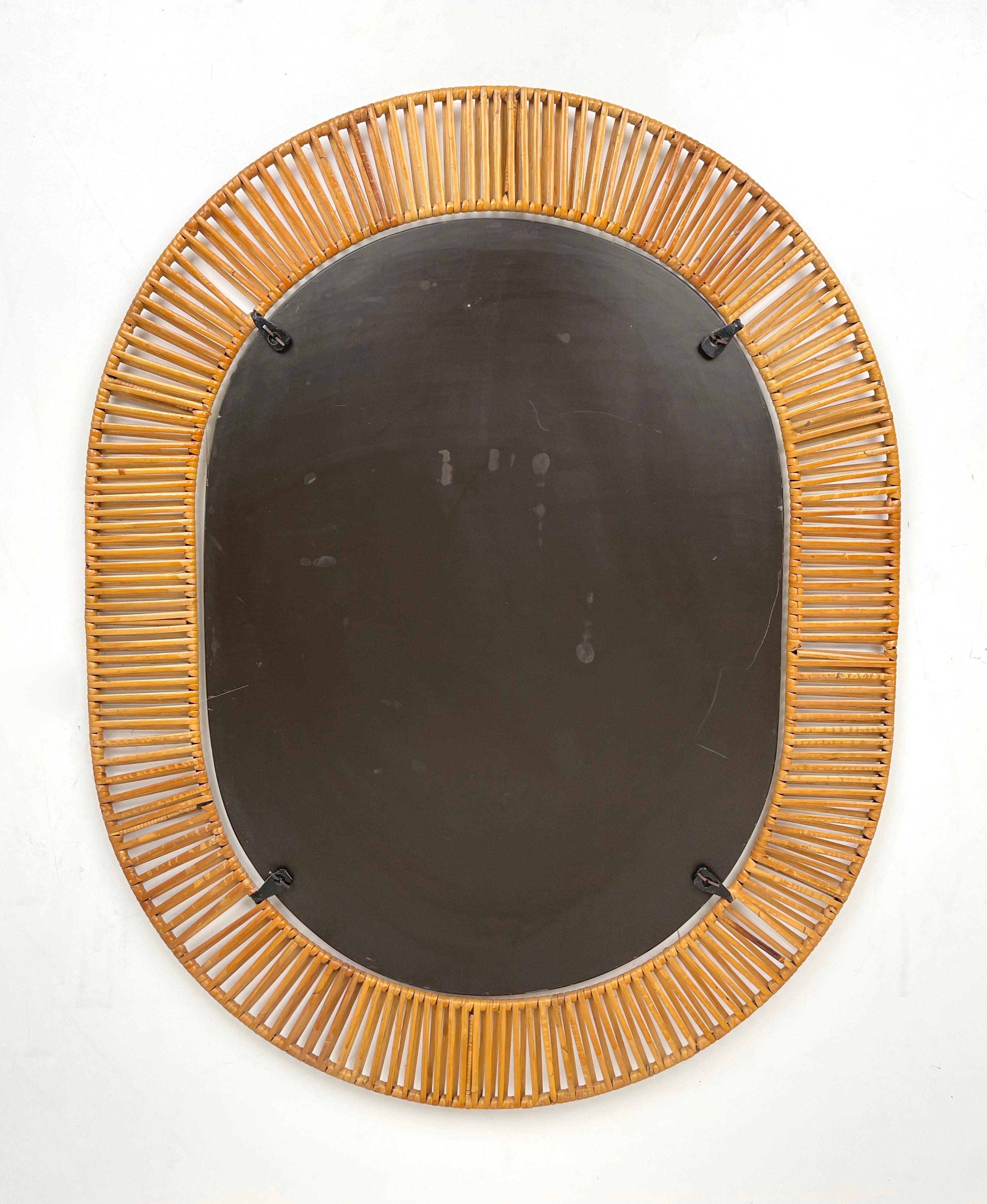 Oval Wall Mirror in Rattan & Iron, Italy, 1960s 5