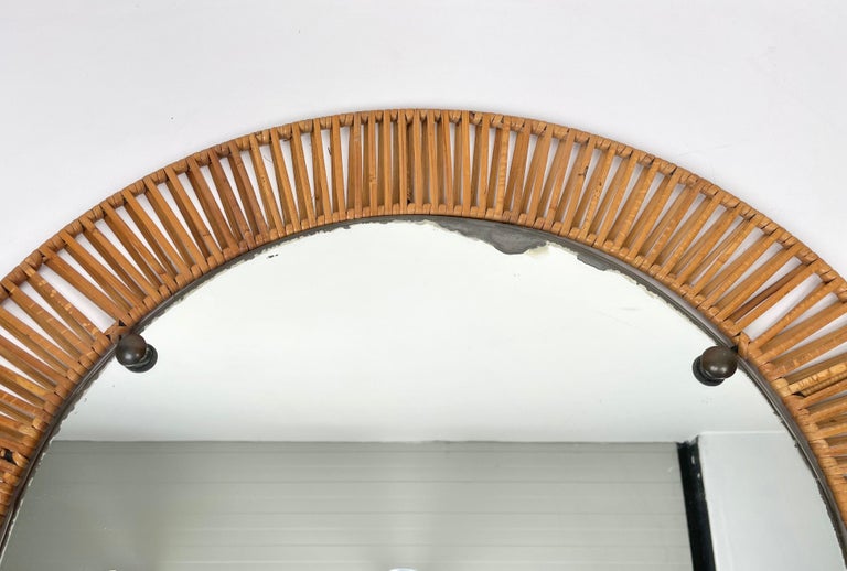 Oval Wall Mirror in Rattan & Iron, Italy, 1960s For Sale 2