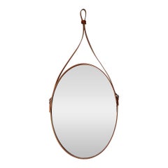 Ovaler Wandspiegel IVANO – Glas, regeneriertes Leder