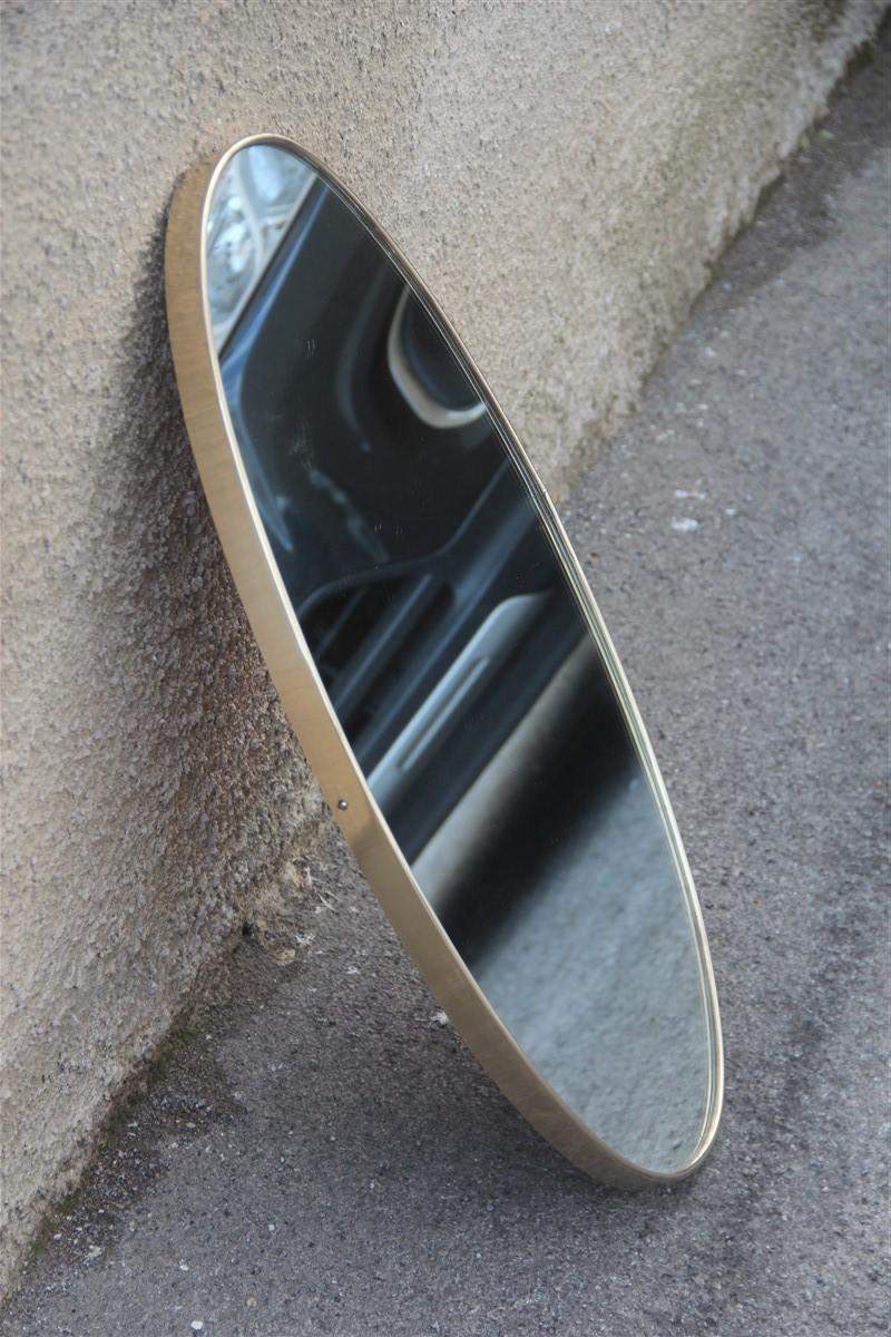 Oval Wall Mirror Midcentury Italian Design Brass Gold Frame, 1950s 1