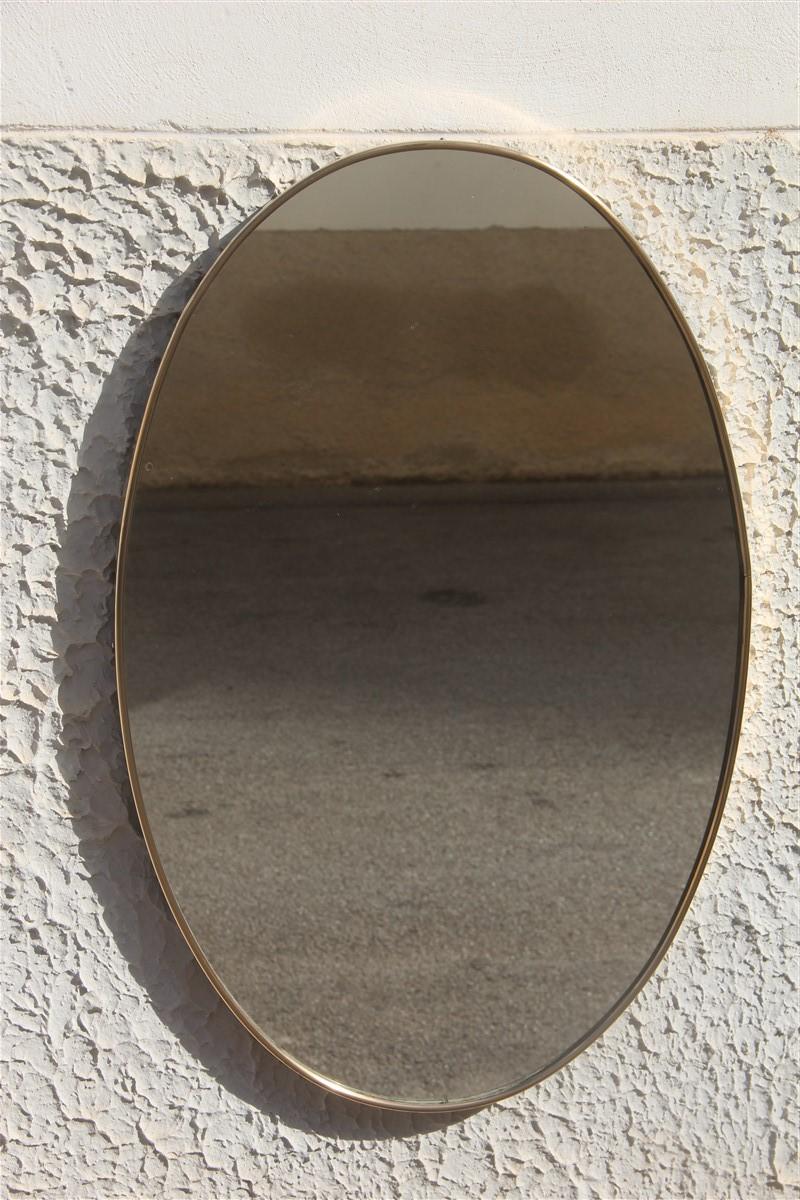 Oval Wall Mirror Midcentury Italian Design Brass Gold Frame, 1950s 2