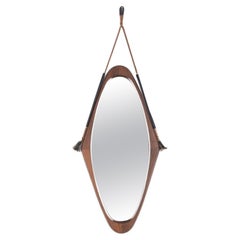 Oval Wall Mirror Vintage 60s in Wood Italian Design