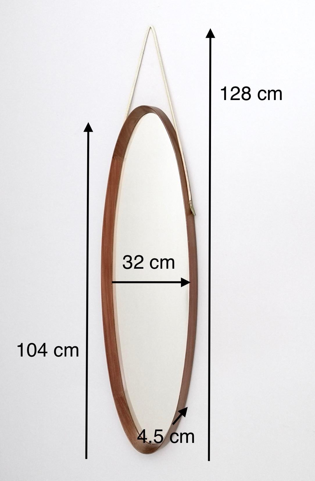 Oval Wall Mirror with a Solid Mahogany Frame and a Rope Hanger, Italy, 1960s 3