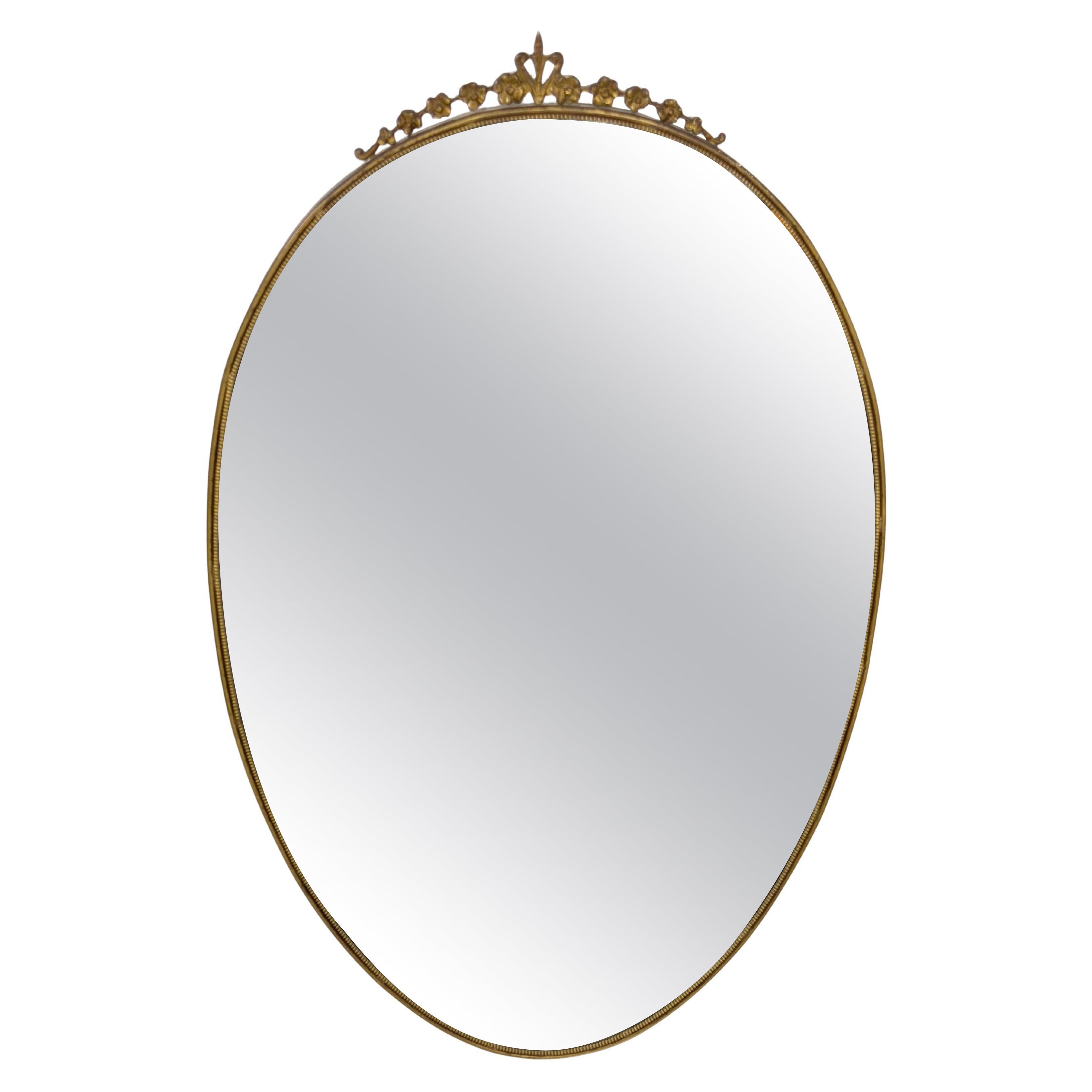 Oval Wall Mirror with brass edge , 1950s