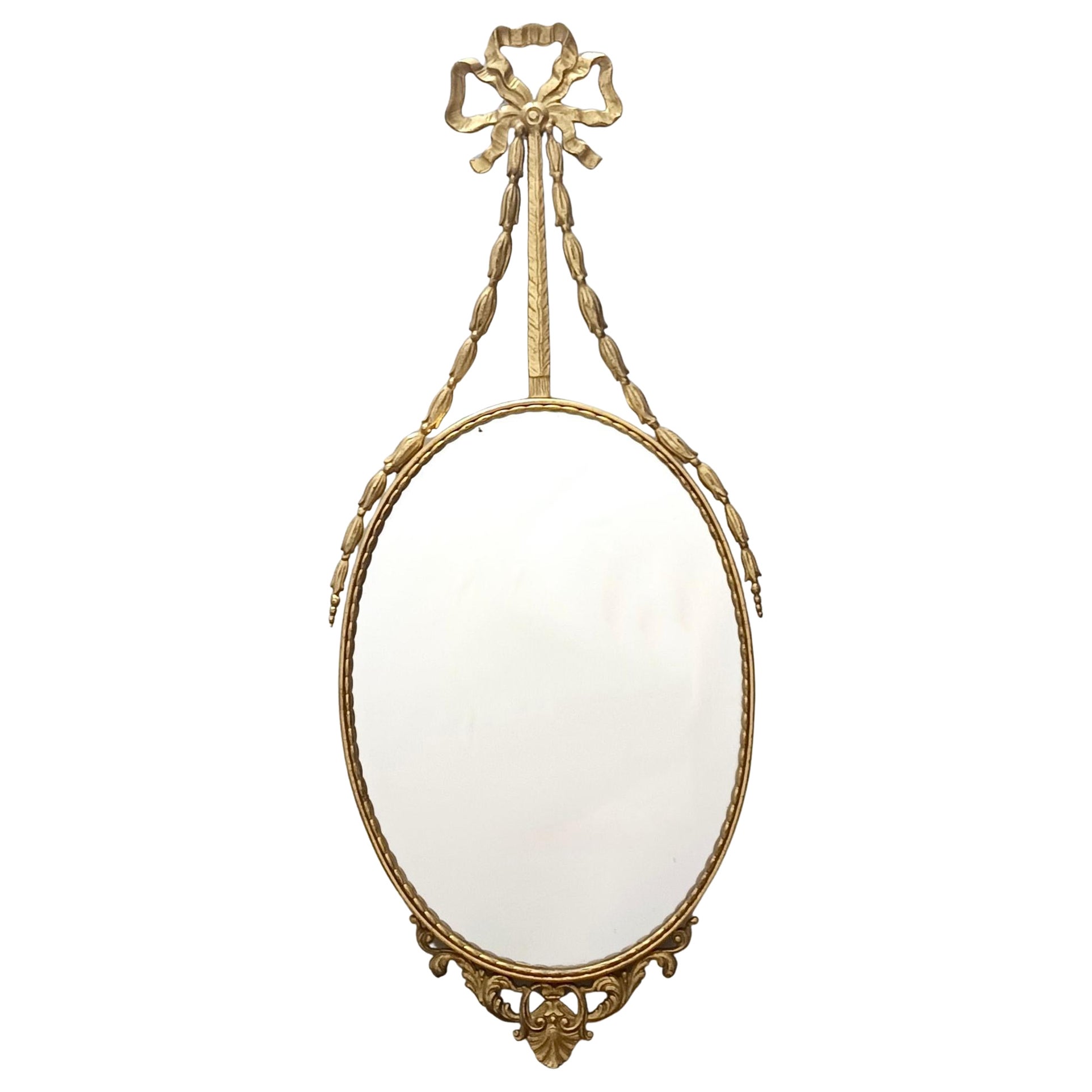 Oval wall mirror with Brass Frame and Ribbon, Italy