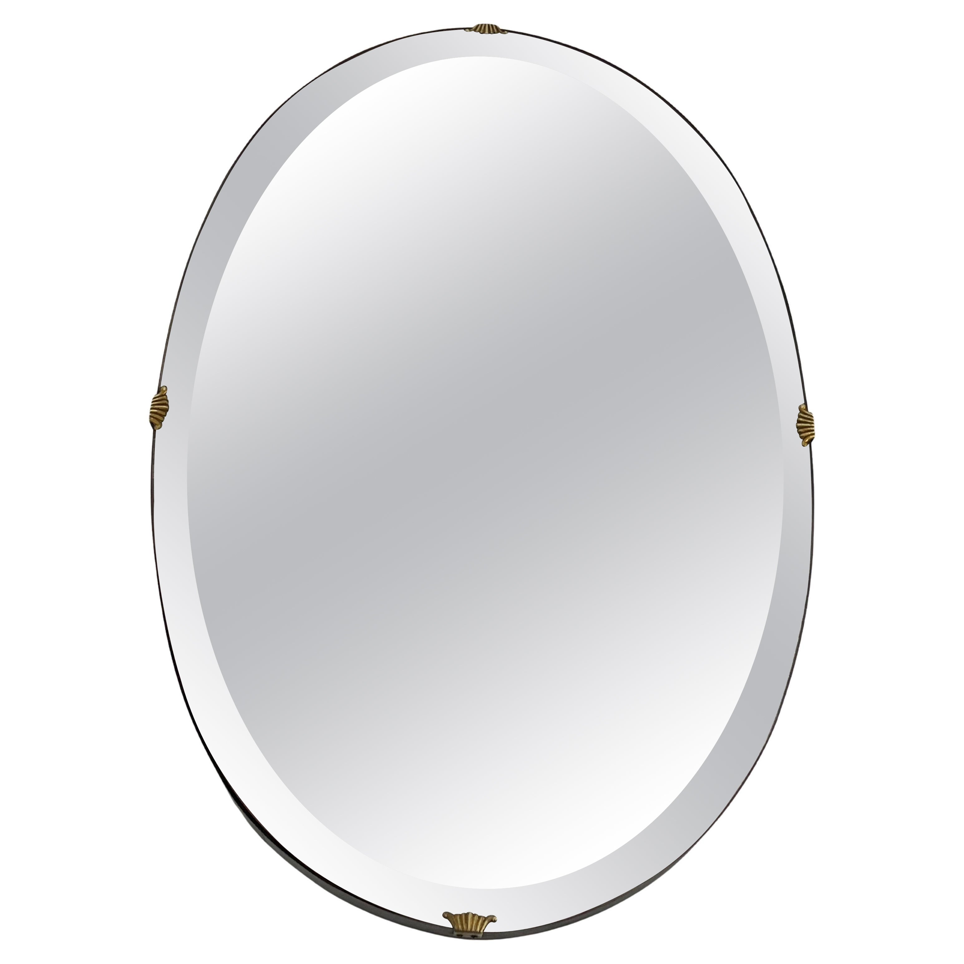 Oval Wall Mirror With Brass Shell Inserts attributed to Gio Ponti, 1960s For Sale