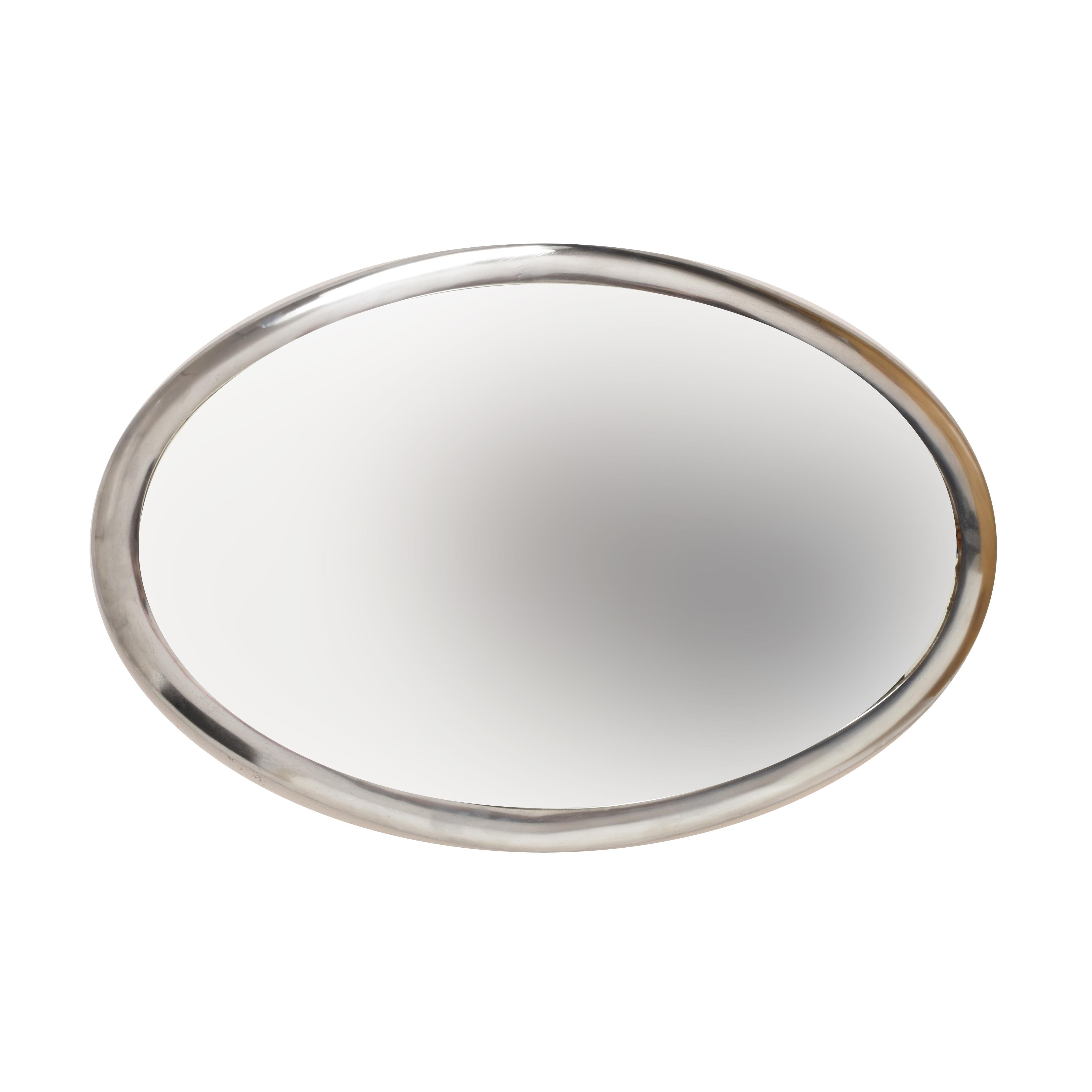 Oval Wall Mirror with Metal Frame, Italy, 1970s 10