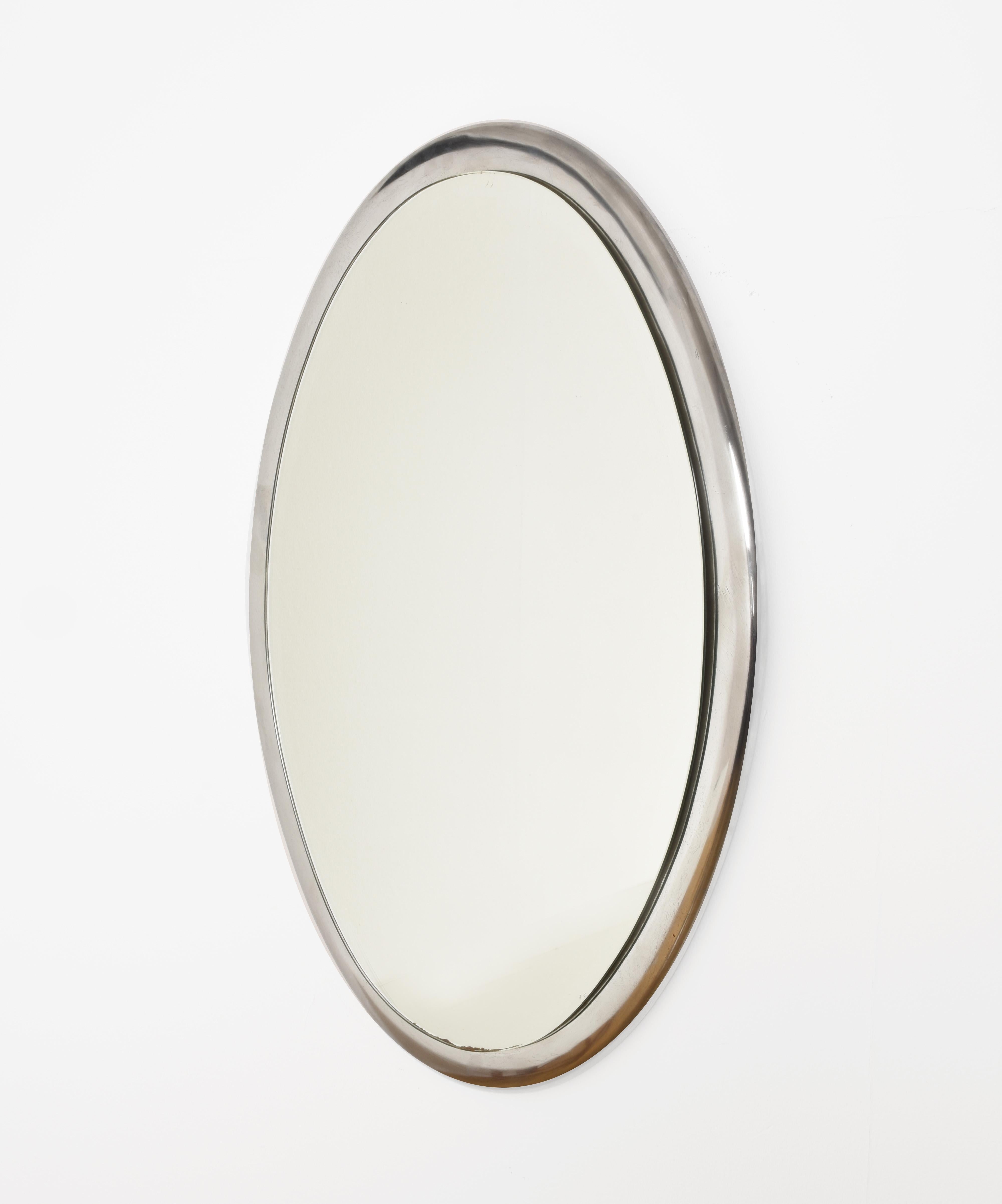 Oval Wall Mirror with Metal Frame, Italy, 1970s 1