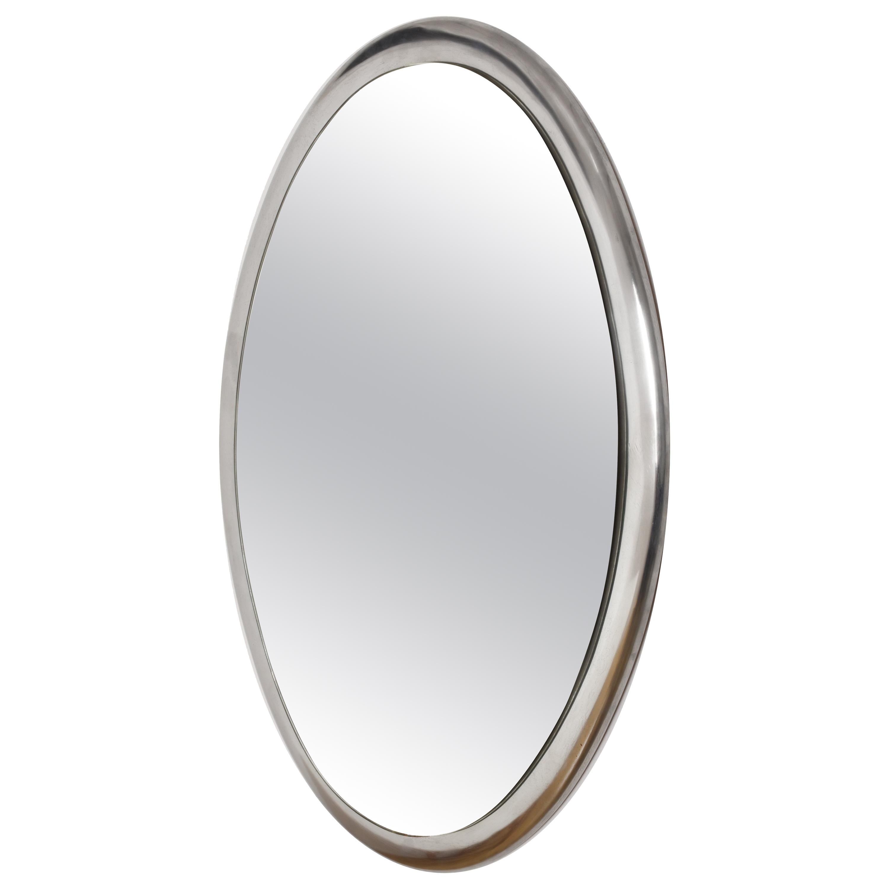 Oval Wall Mirror with Metal Frame, Italy, 1970s