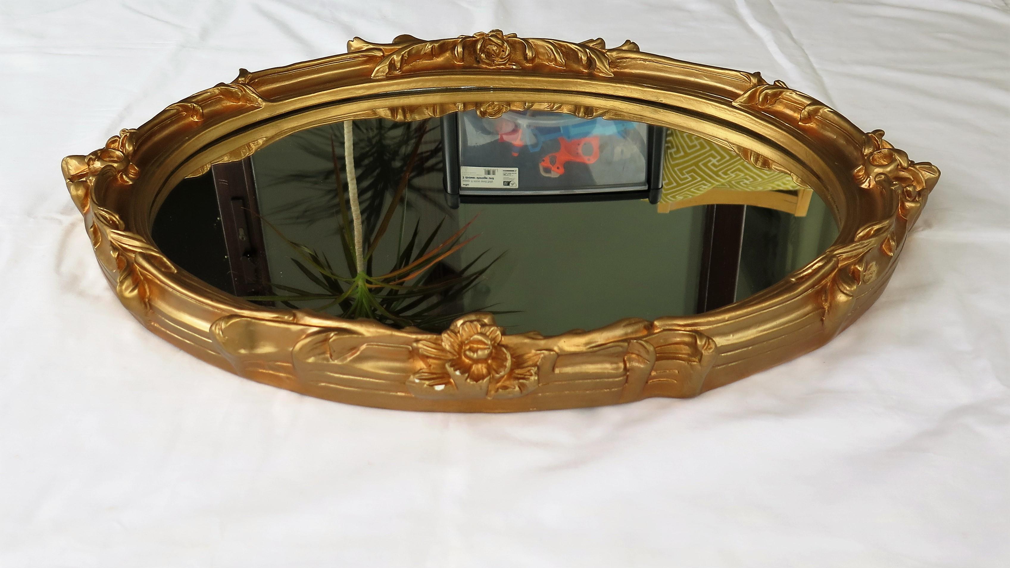 Oval Wall Mirror with Rococo Gold Finish Frame of Gesso on Wood, circa 1930 3