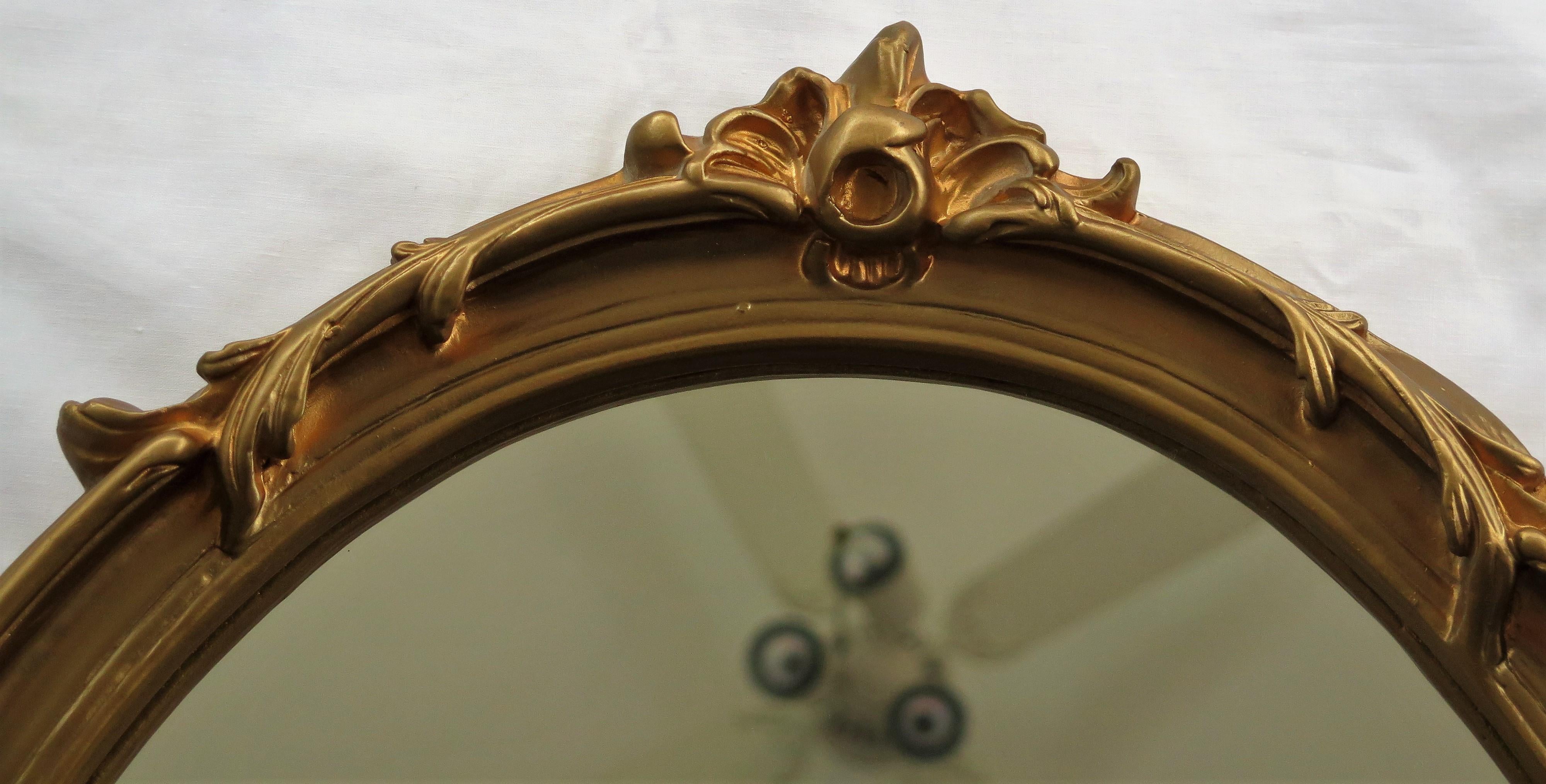 Oval Wall Mirror with Rococo Gold Finish Frame of Gesso on Wood, circa 1930 6