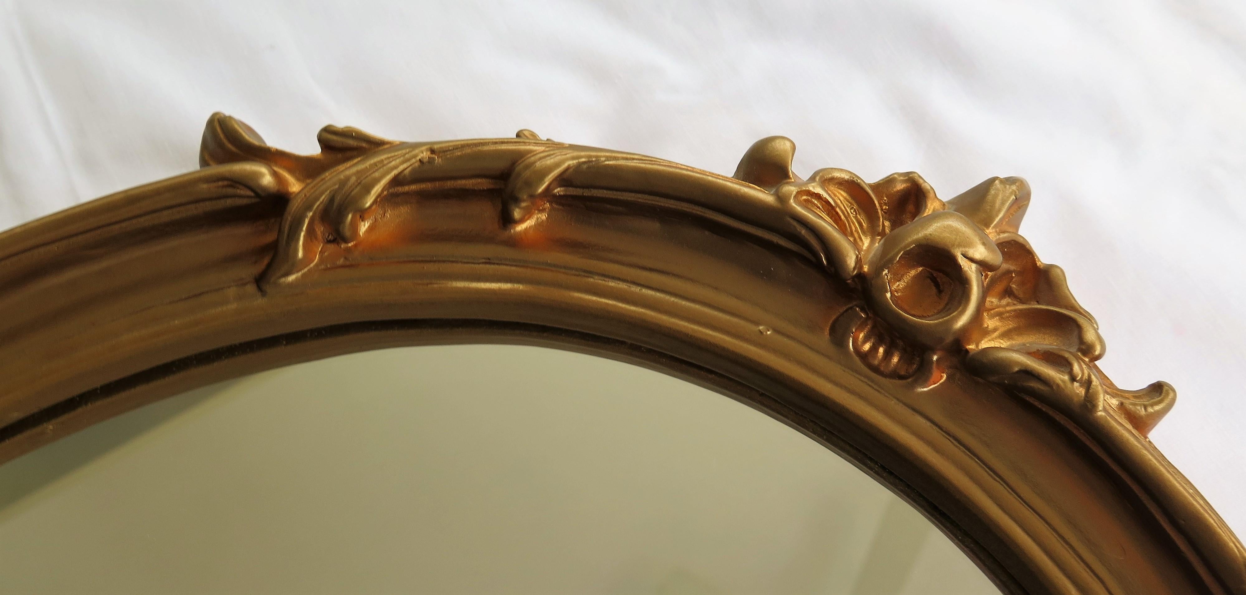 Oval Wall Mirror with Rococo Gold Finish Frame of Gesso on Wood, circa 1930 7