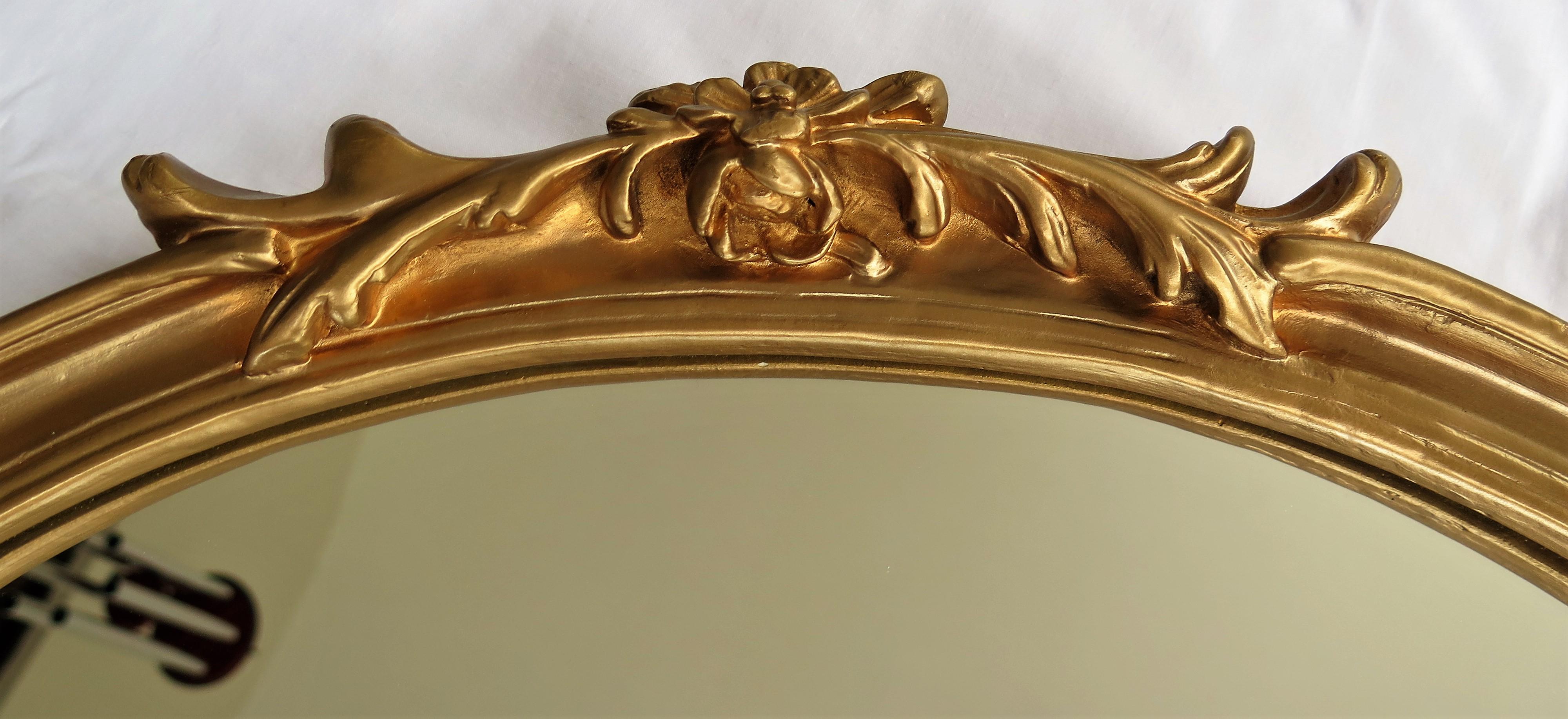 Oval Wall Mirror with Rococo Gold Finish Frame of Gesso on Wood, circa 1930 8