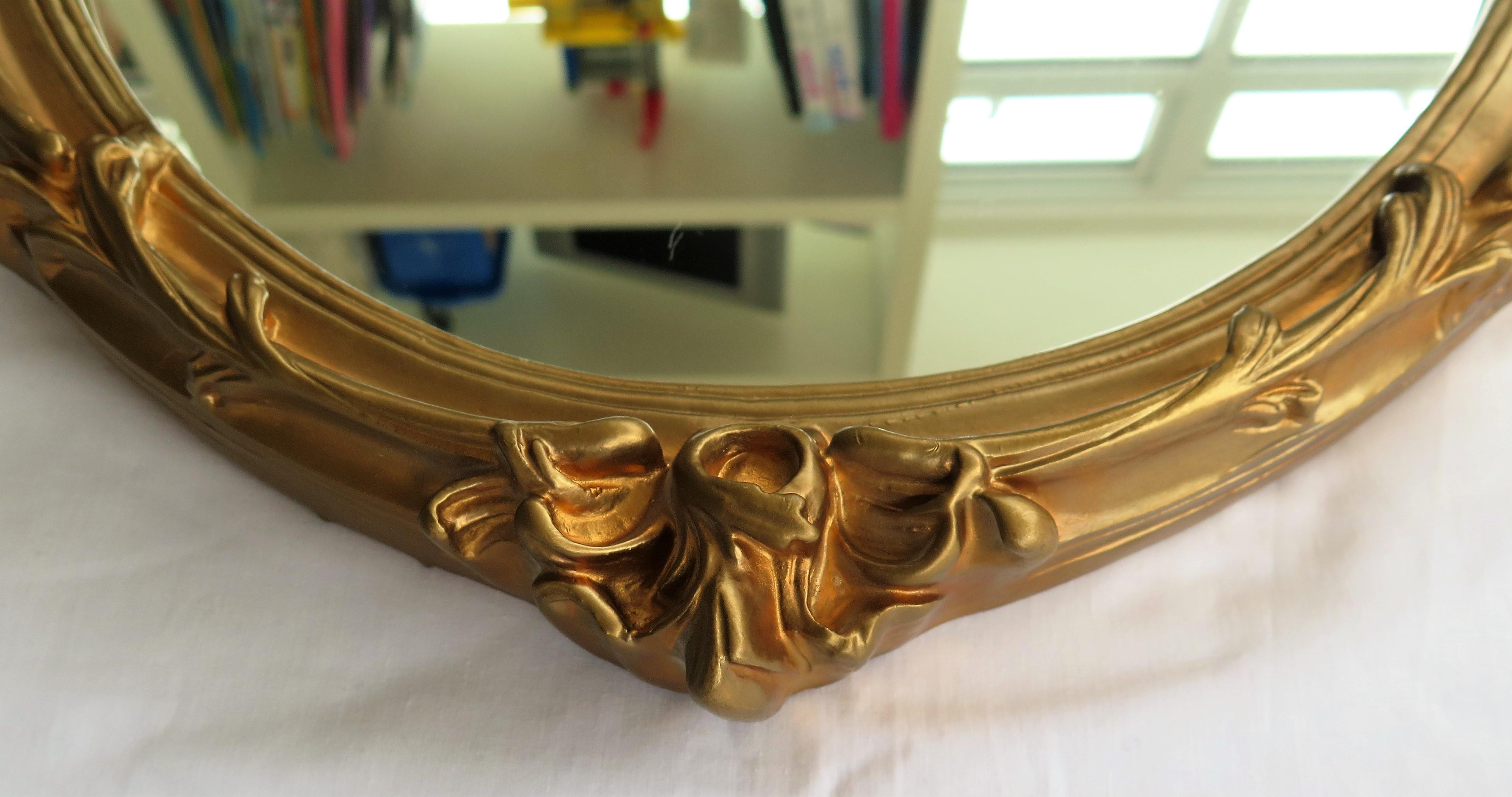 Oval Wall Mirror with Rococo Gold Finish Frame of Gesso on Wood, circa 1930 9