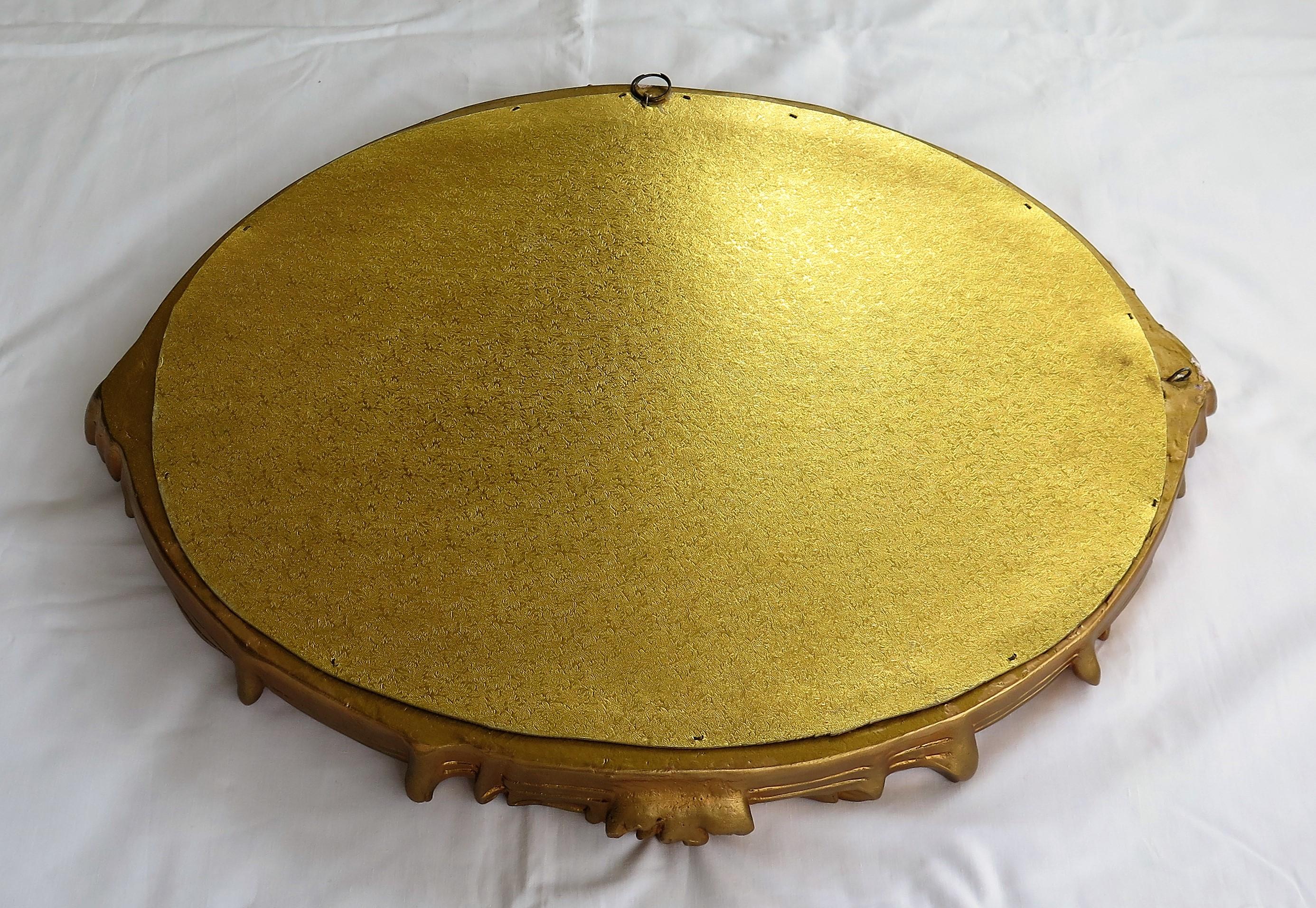Oval Wall Mirror with Rococo Gold Finish Frame of Gesso on Wood, circa 1930 11
