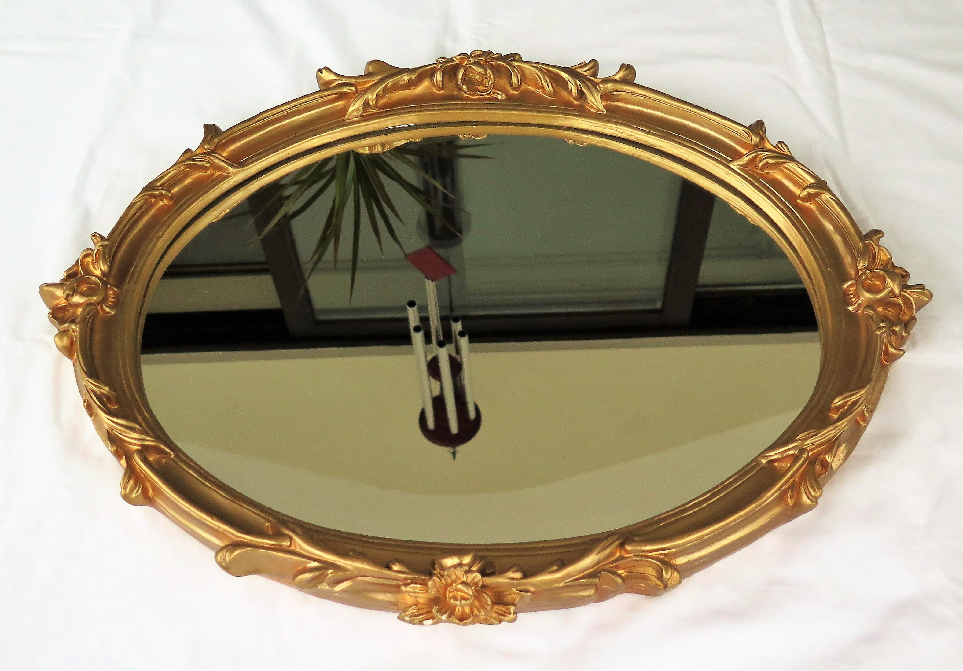 Oval Wall Mirror with Rococo Gold Finish Frame of Gesso on Wood, circa 1930 2