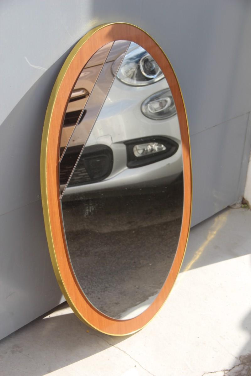 Mid-Century Modern Oval Wall Mirror Wood Aluminum Golden Crystal Different Color, Italian, 1960 For Sale