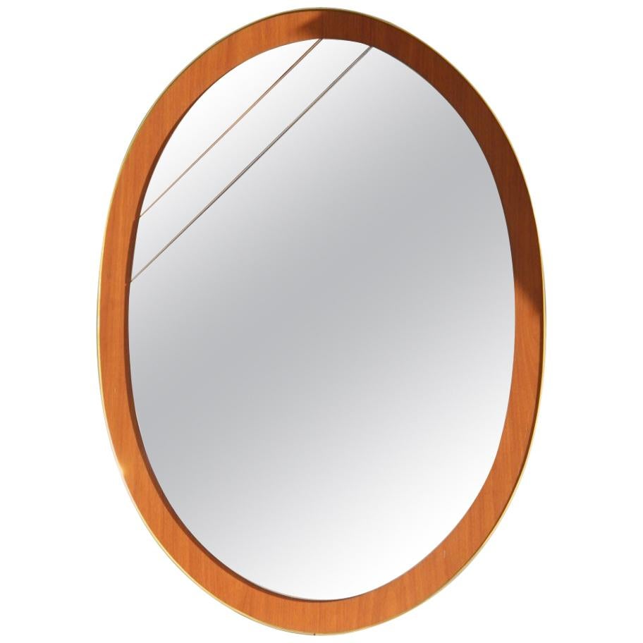 Oval Wall Mirror Wood Aluminum Golden Crystal Different Color, Italian, 1960 For Sale