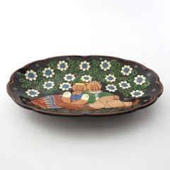 Oval Wall Plate with Flowers and Couple in Costume by Aebi Hasle + Trubsachen