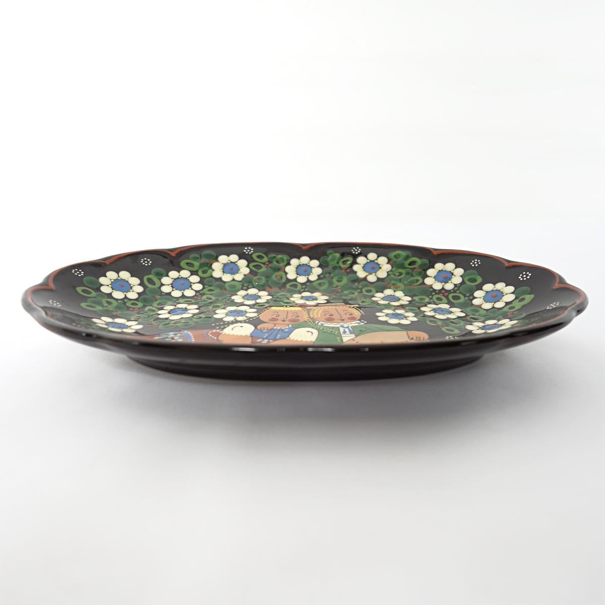 Mid-Century Modern Oval Wall Plate with Flowers and Couple in Costume by Aebi Hasle + Trubsachen For Sale