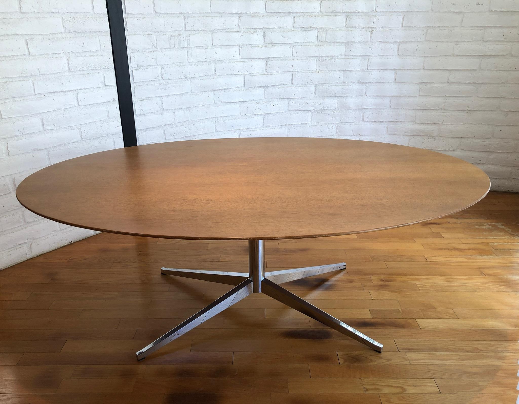 Oval Walnut and Chrome Dining Table by Florence Knoll 4