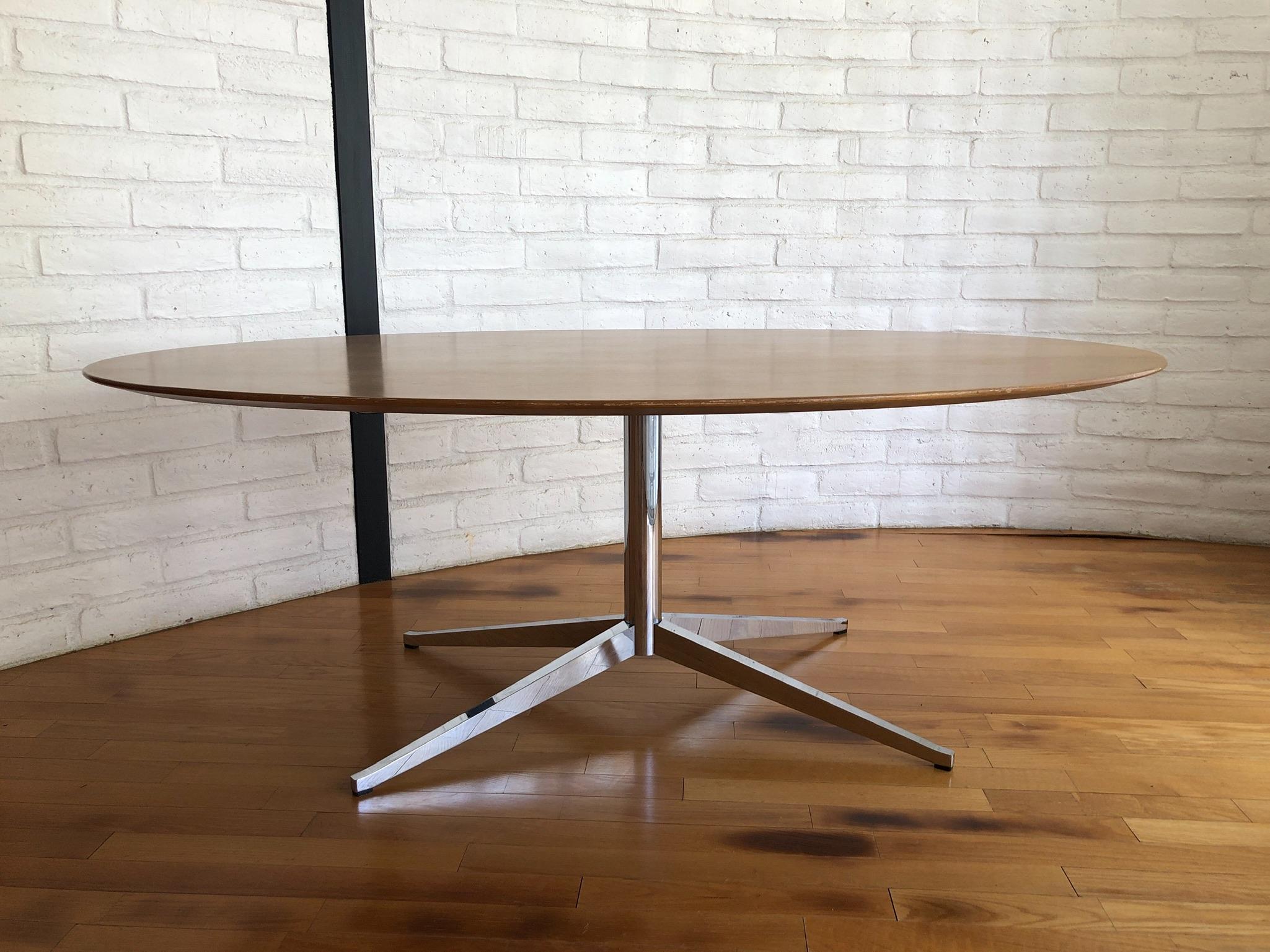 American Oval Walnut and Chrome Dining Table by Florence Knoll