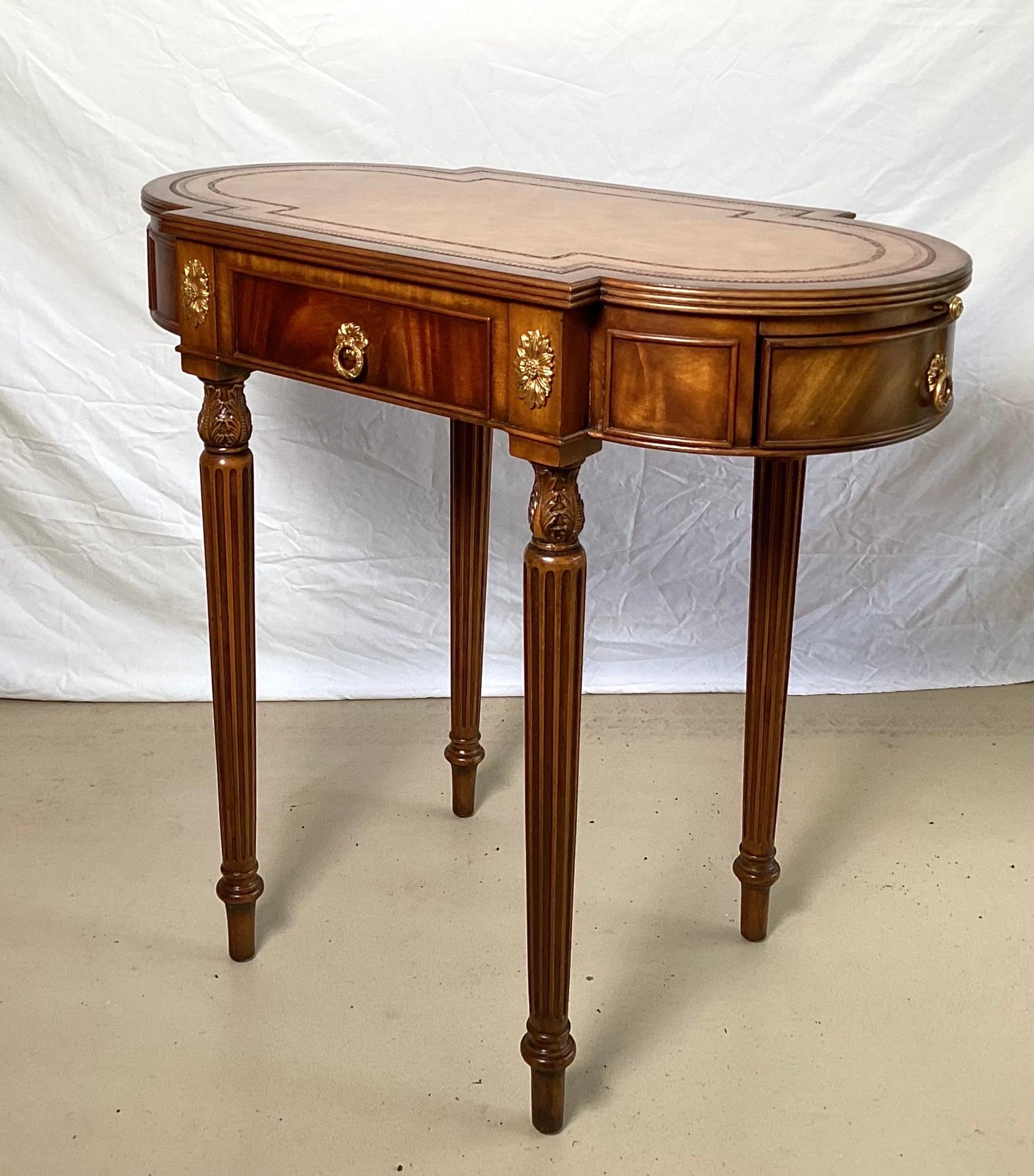 Unknown Oval Walnut and Mahogany Accent Work Table with Leather Top by Maitland Smith