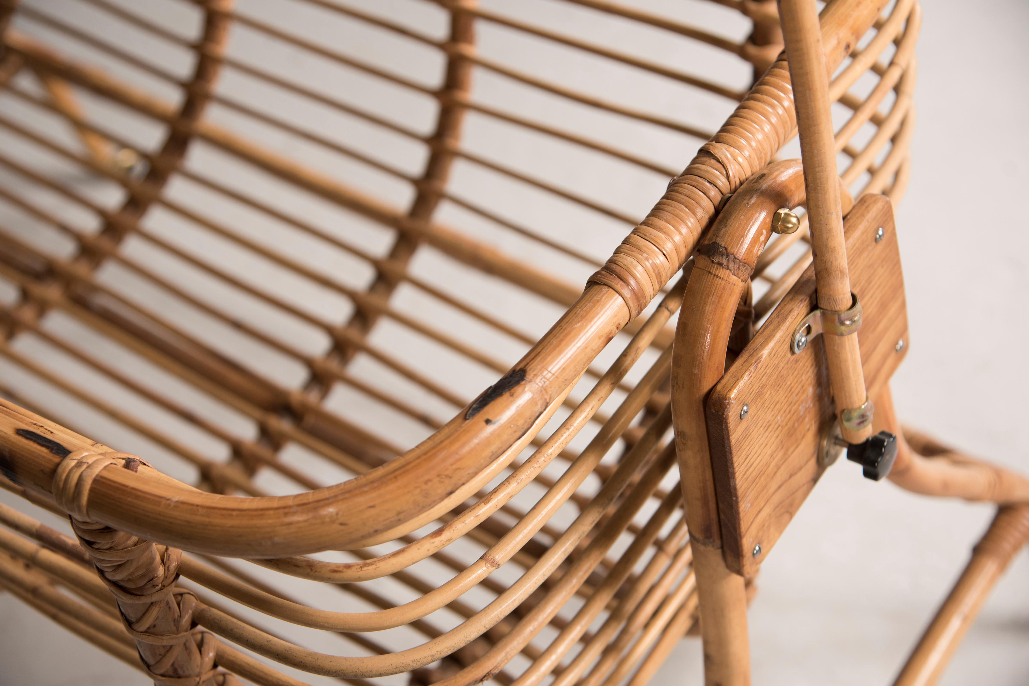 Oval Wheeled Swinging Rattan Baby Crib form 1970s 6