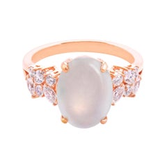 Oval White Icy Jade Marquise Diamond Unique Engagement Ring in Rose Gold