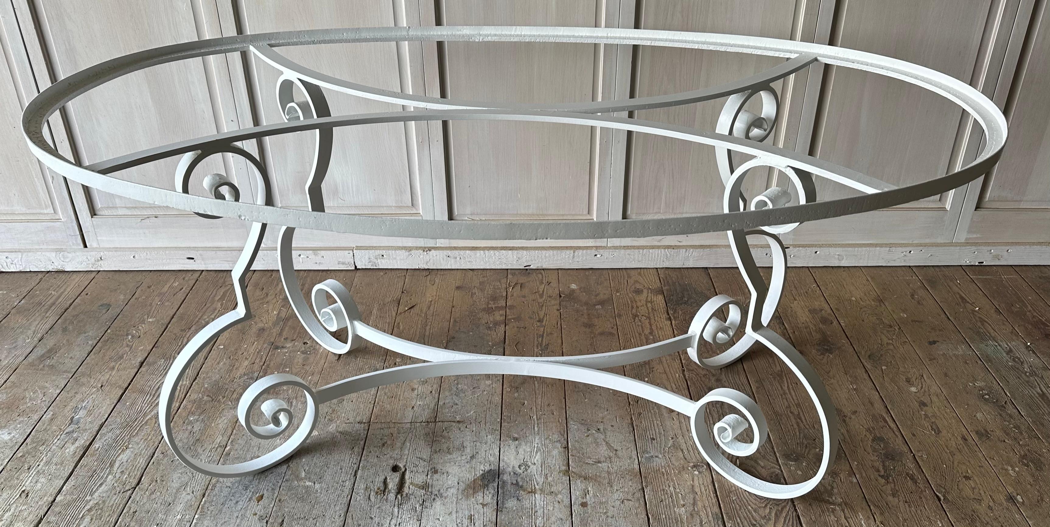 Metal Oval White Painted Midcentury Patio/Porch Garden Dining Table Base For Sale