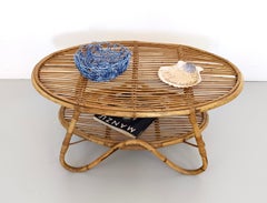 Oval Wicker Coffee Table with Lower Shelf ascr. to Tito Agnoli, Italy