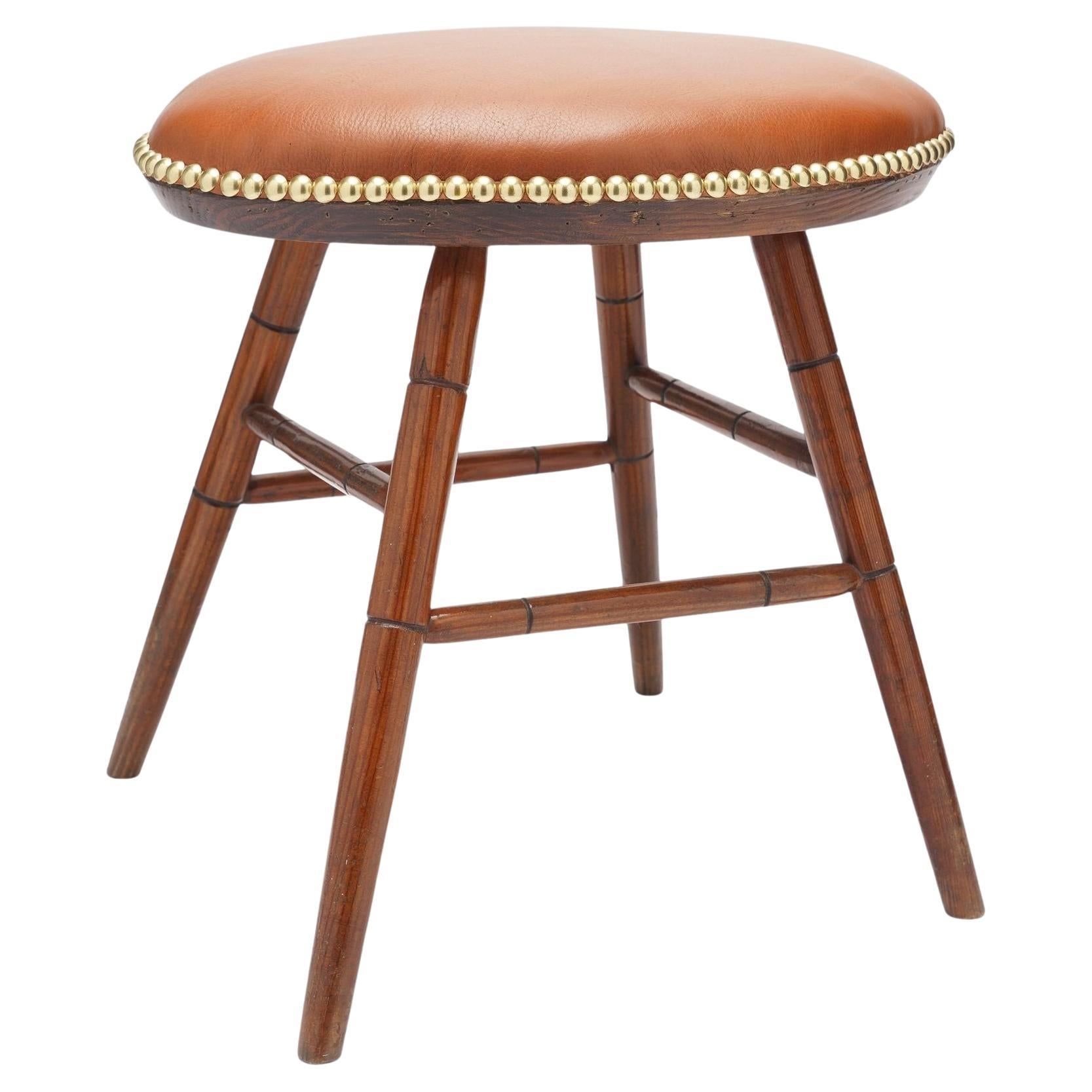 Tabouret ovale Windsor avec assise en cuir, vers 1825-50