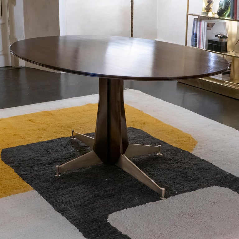 Mid Century Modern Oval Wood Dining Table, Brass Details ...