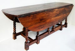 Oval Wood Gate-leg Drop-Leaf Dining Room Table with Turned Legs, Seats 8
