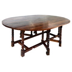 Vintage Oval Wood Gate-leg Drop-Leaf Dining Room Table with Turned Legs, Seats 8