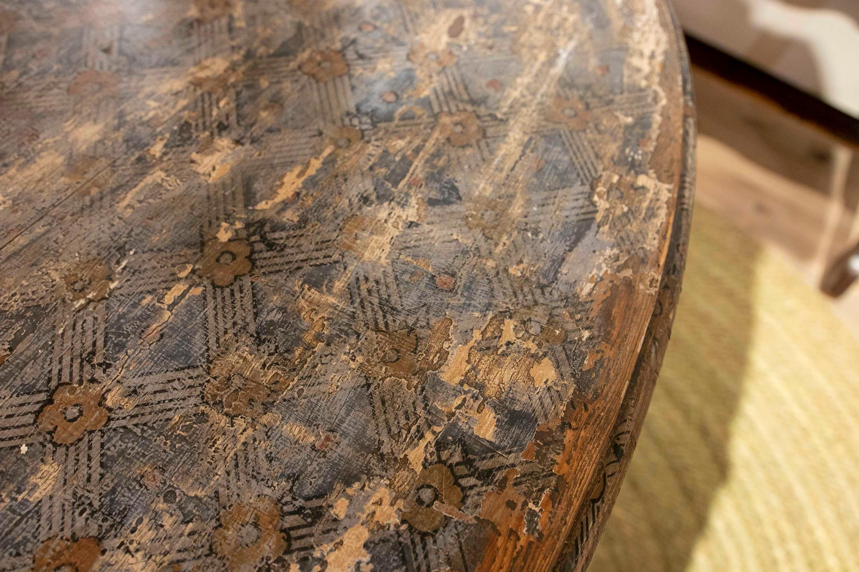 Oval Wooden Coffee Table with Remains of Polychromy 14