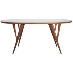 Oval Wooden Dining Table with Beige Glass Top, circa 1950