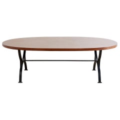 Oval Wooden Dining Table with Curule Iron Base