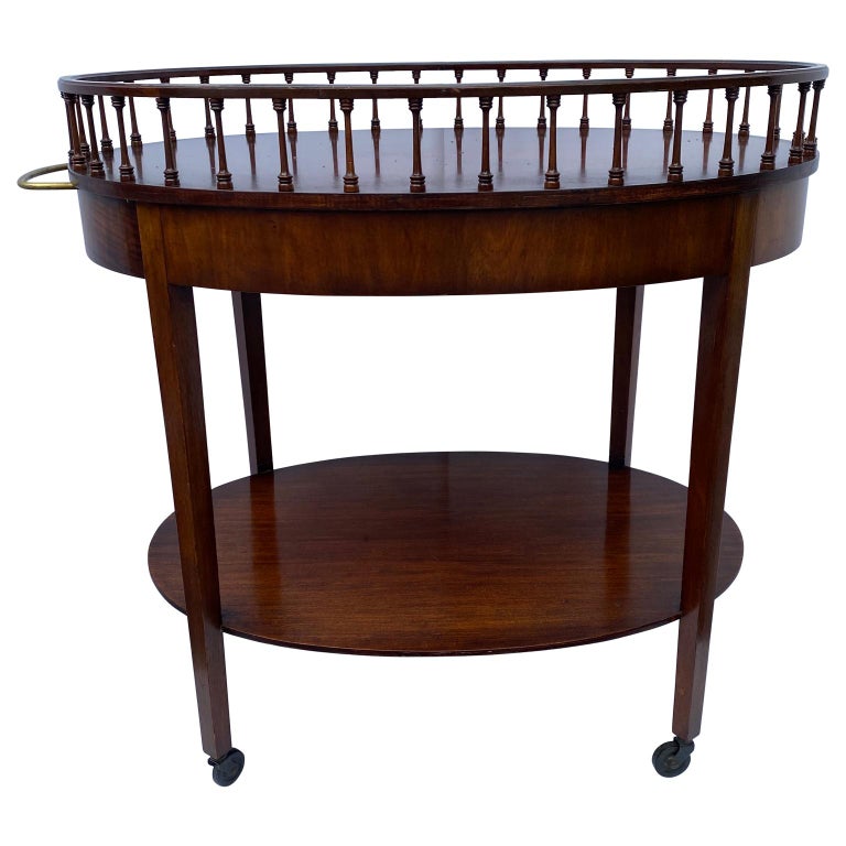 Oval Wooden TwoTier Tea Bar Cart Trolley With Brass Hardware And