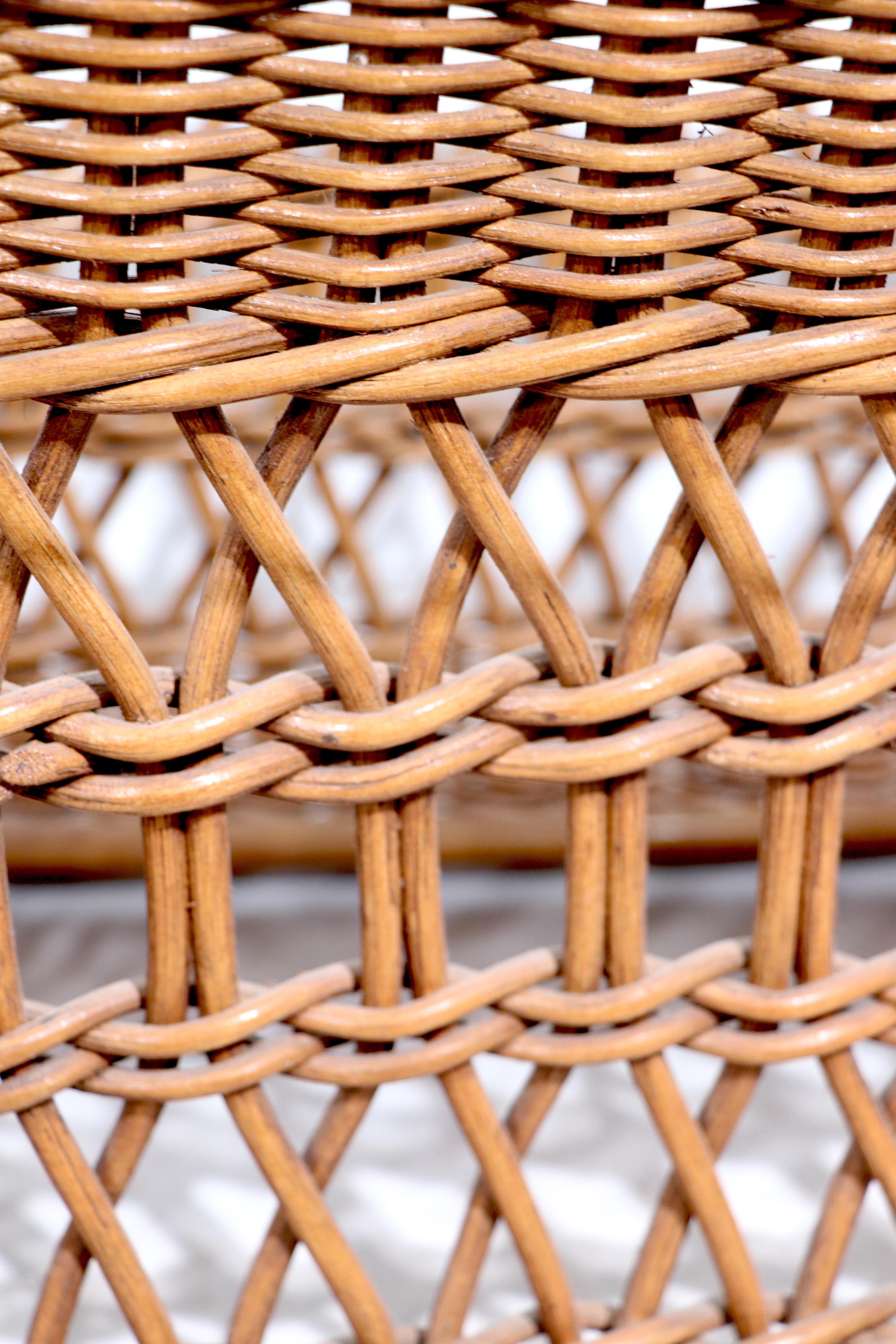  Oval Woven Wicker and Glass Coffee Table circa 1970's In Good Condition For Sale In New York, NY