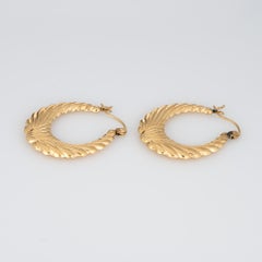 Oval Wreath Hoop Earrings Vintage 14k Yellow Gold 1" Drops Estate Jewelry