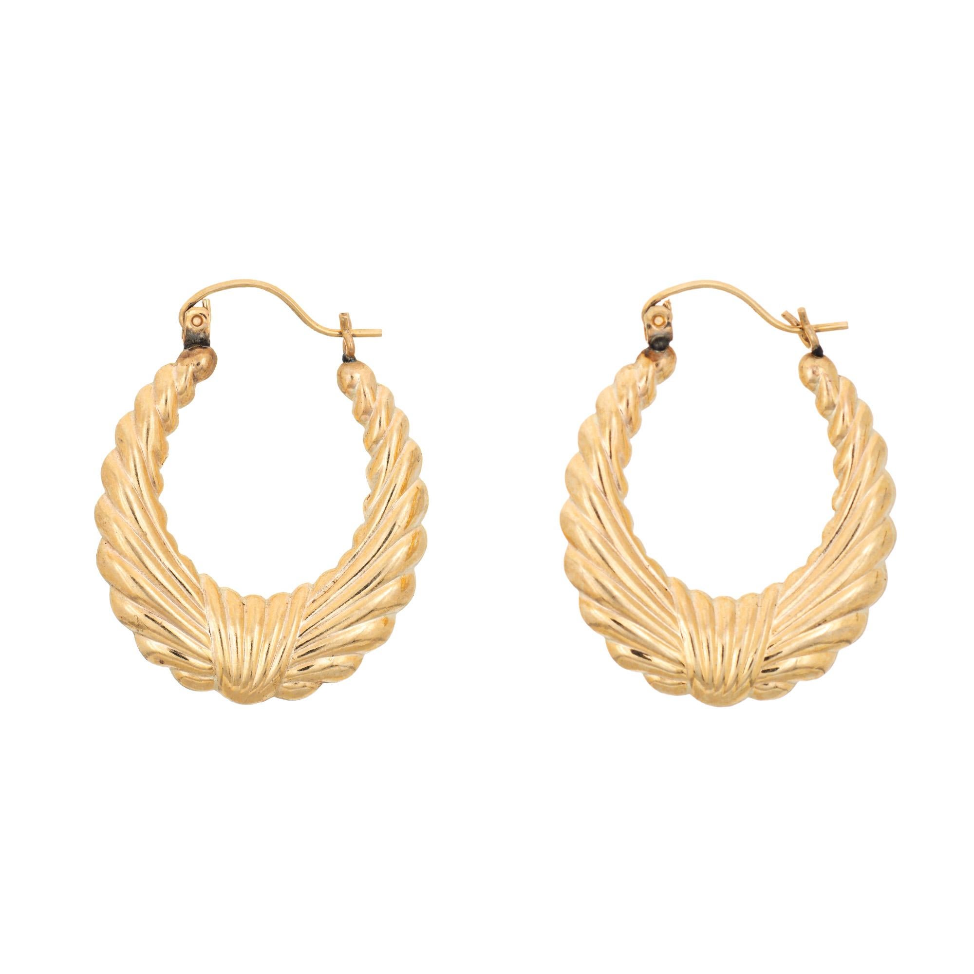 Oval Wreath Hoop Earrings Vintage 14k Yellow Gold 1
