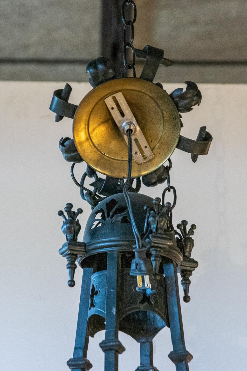 Gothic Revival Oval Wrought Iron Chandelier For Sale
