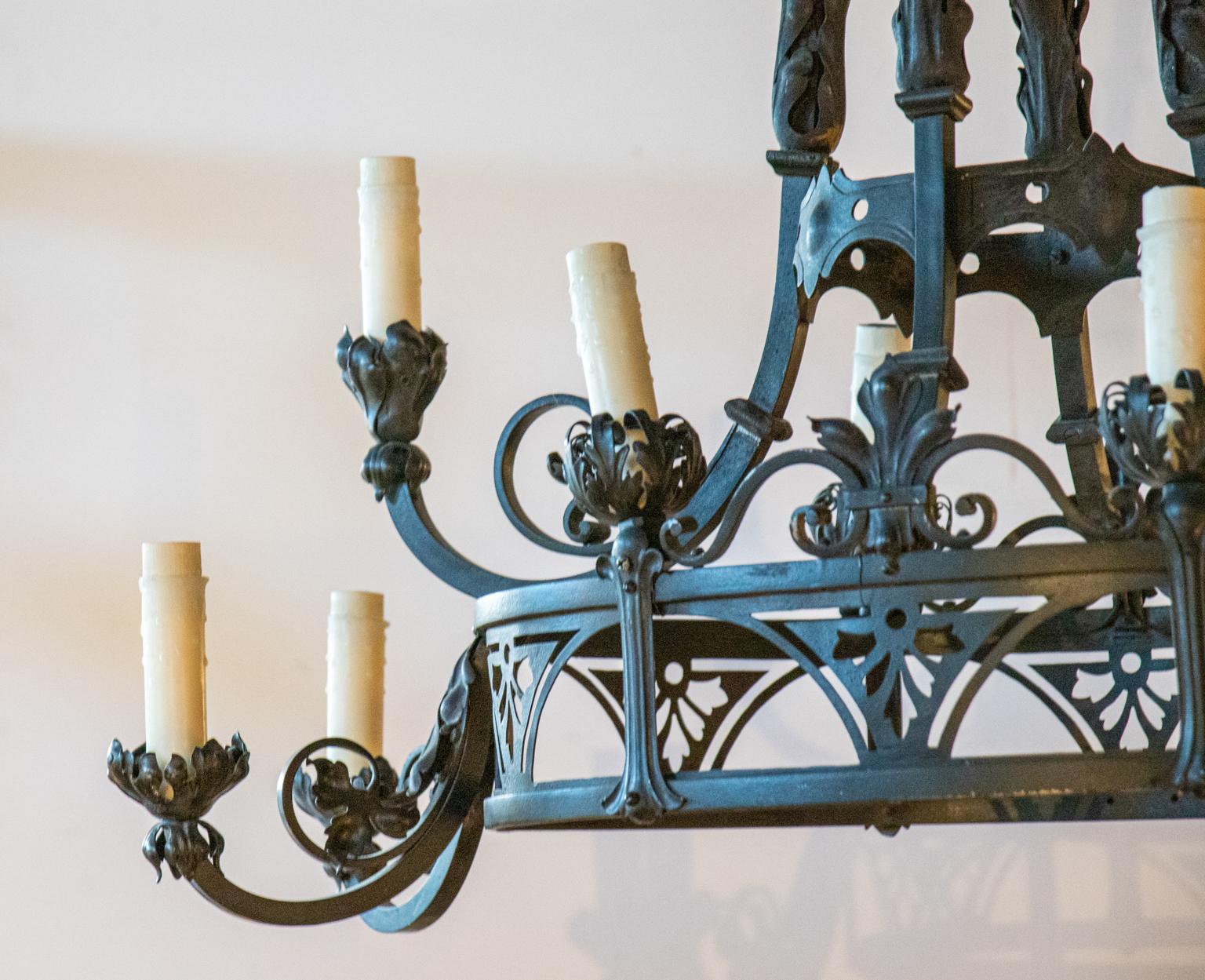 20th Century Oval Wrought Iron Chandelier For Sale
